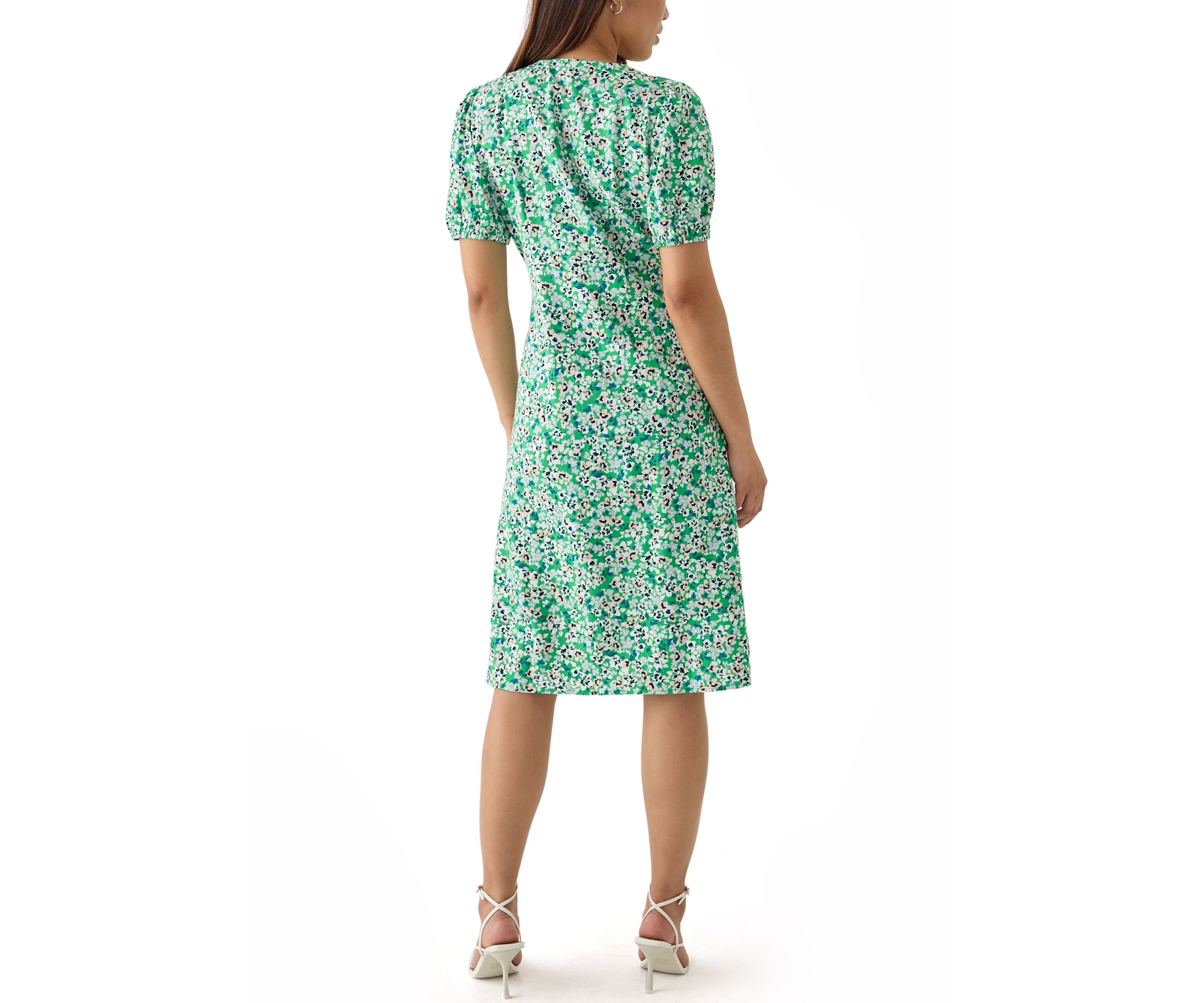 Womens Short Sleeve Button Front Midi Dress