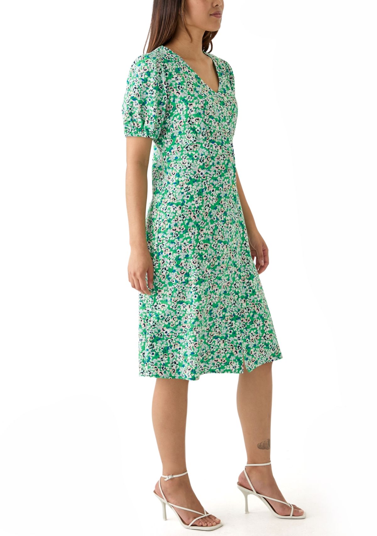 Womens Short Sleeve Button Front Midi Dress