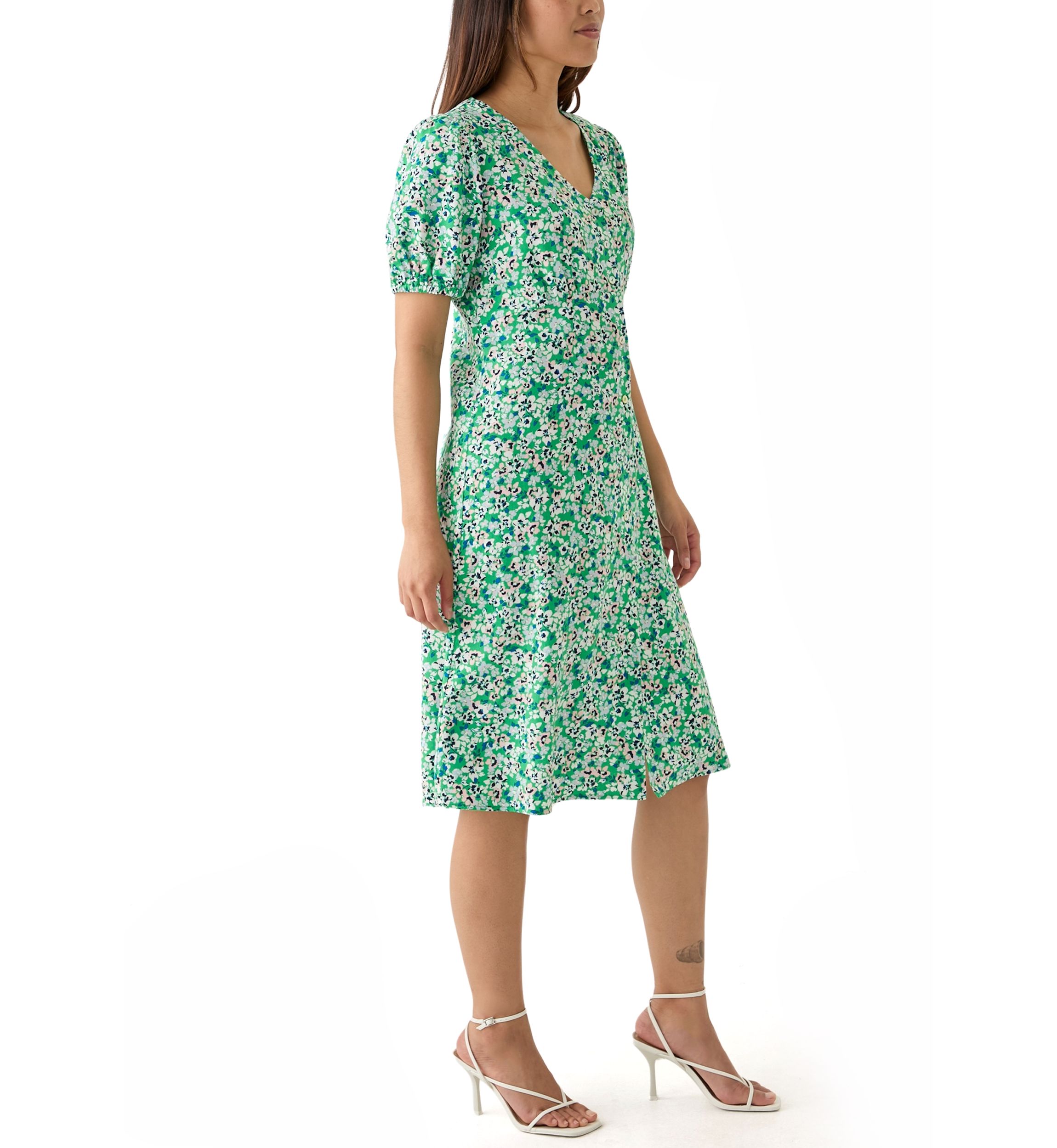 Womens Short Sleeve Button Front Midi Dress