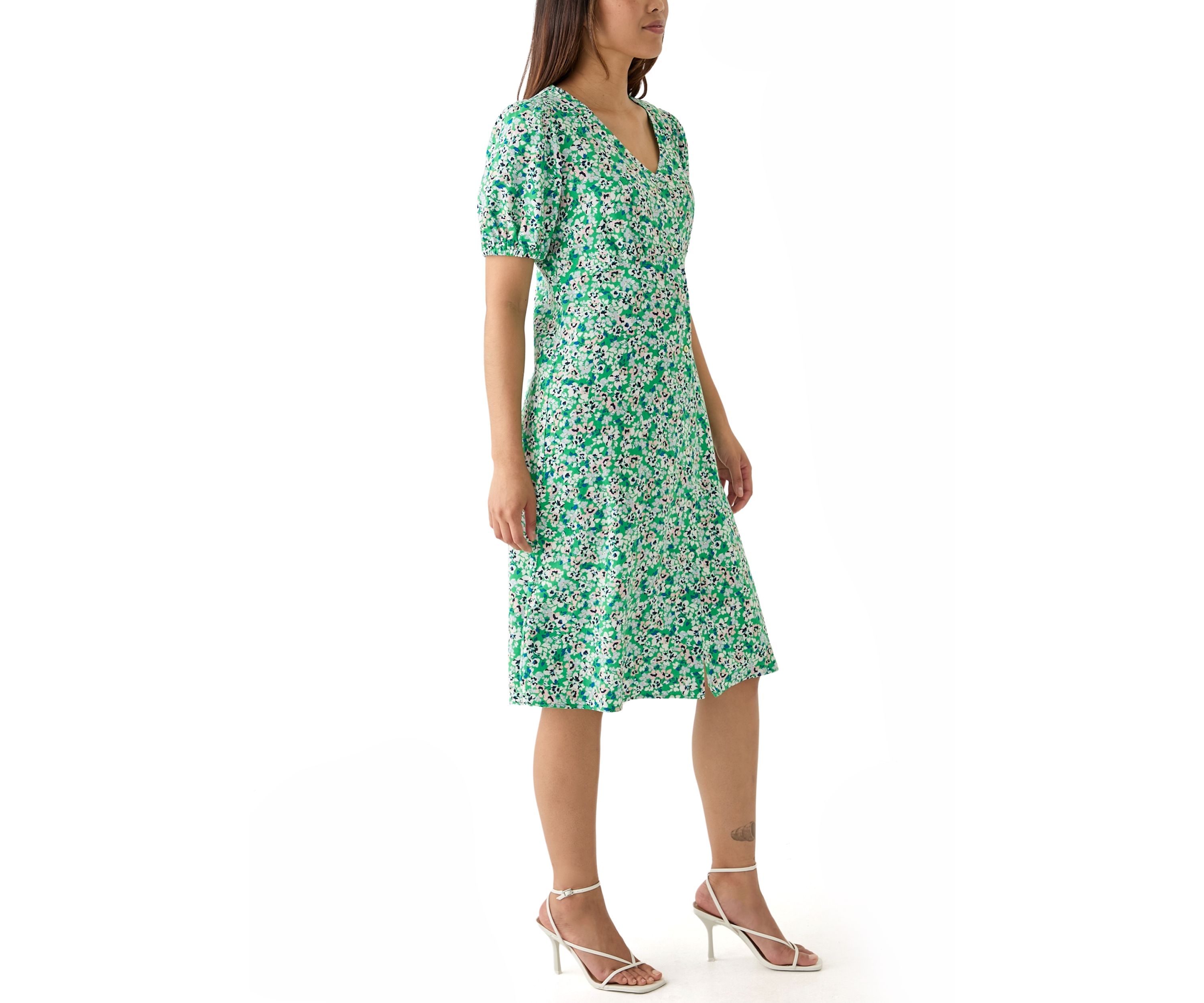 Womens Short Sleeve Button Front Midi Dress