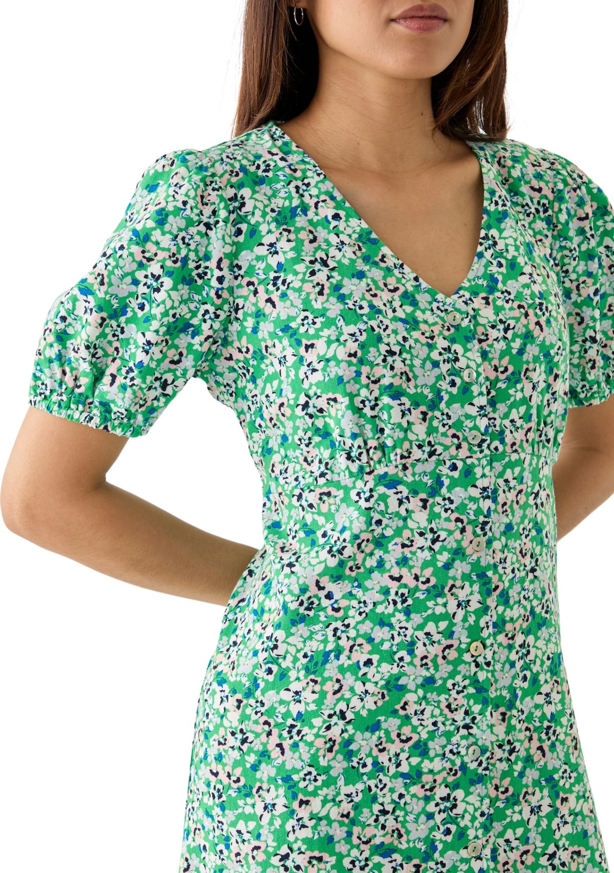 Womens Short Sleeve Button Front Midi Dress