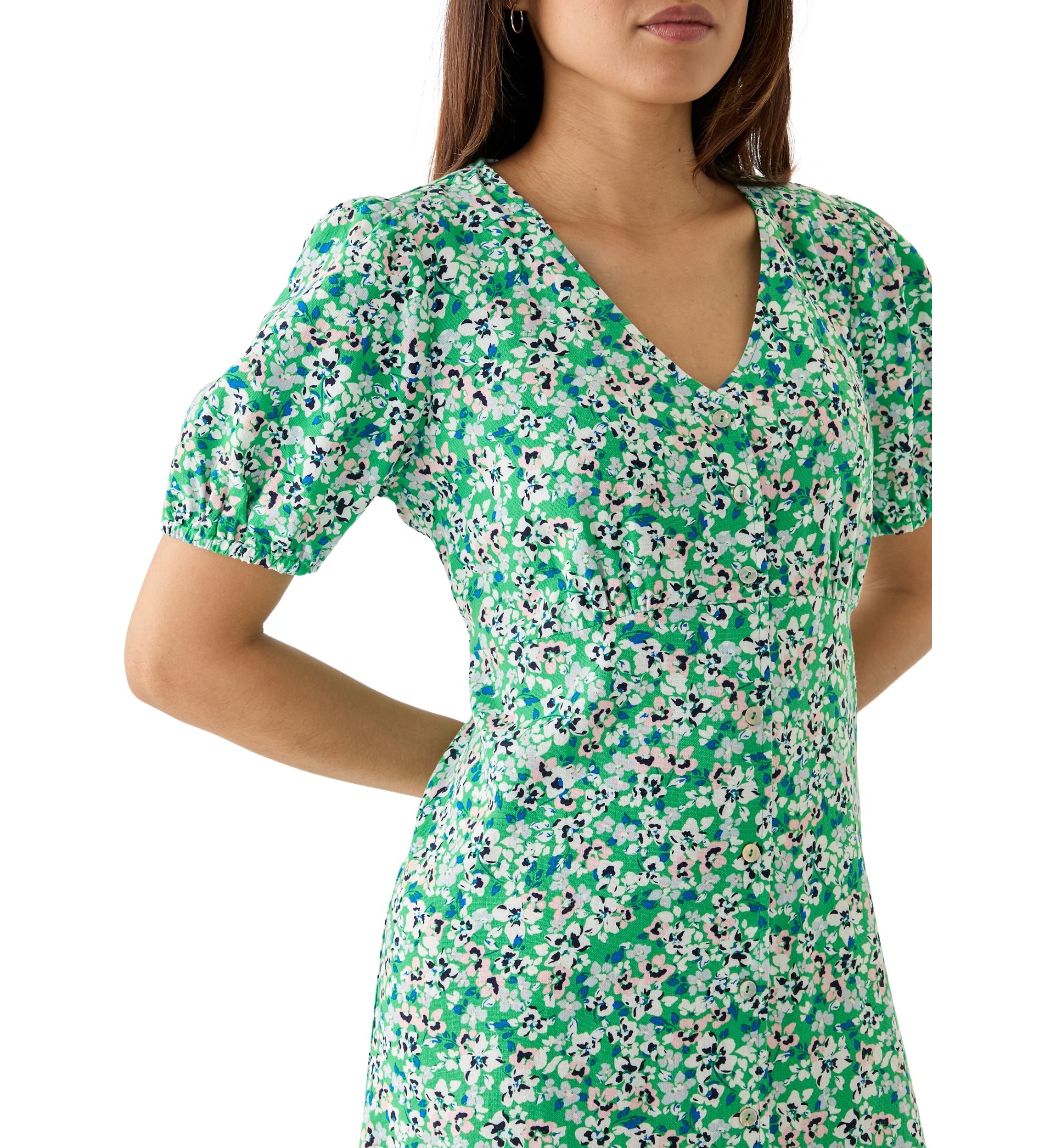 Womens Short Sleeve Button Front Midi Dress