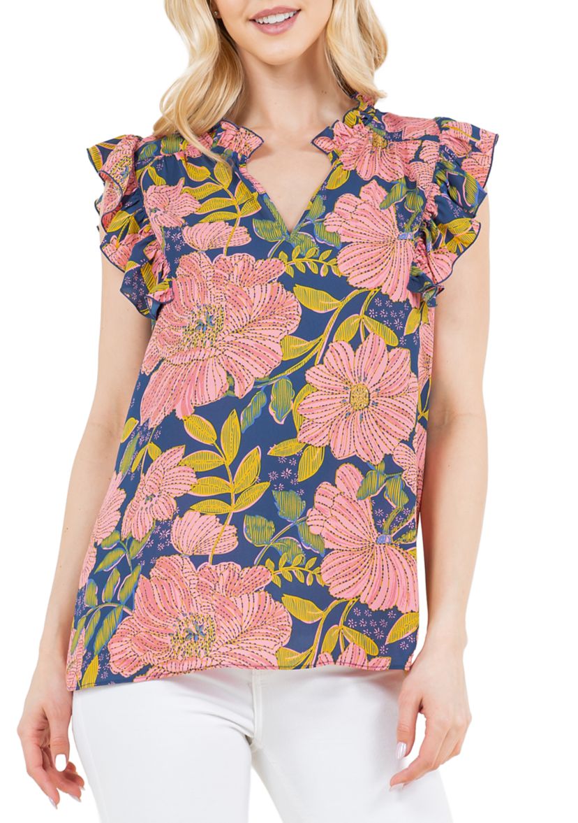Short Sleeve Floral Printed Blouse