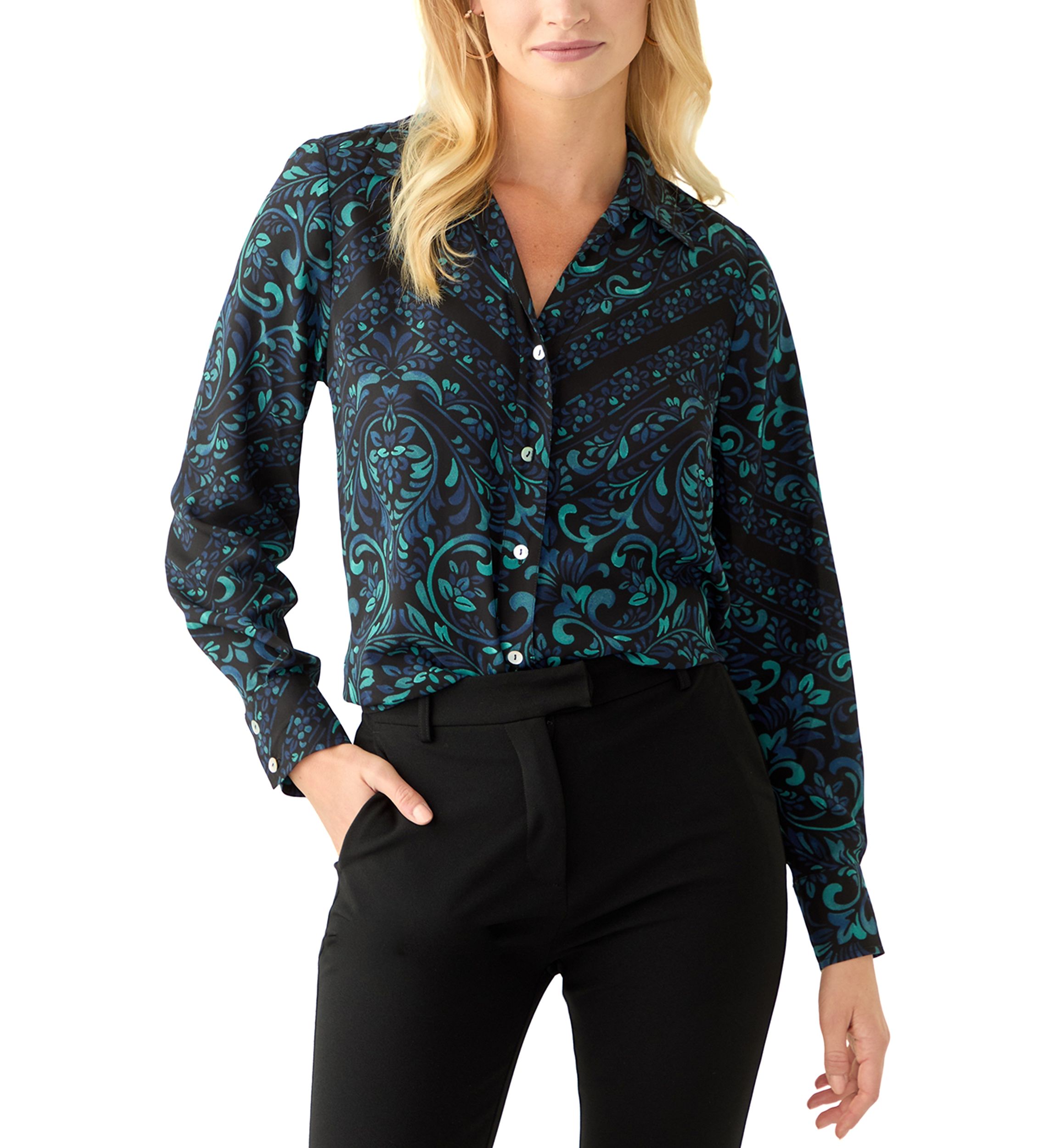 Womens Long Sleeve Floral Print Blouse
