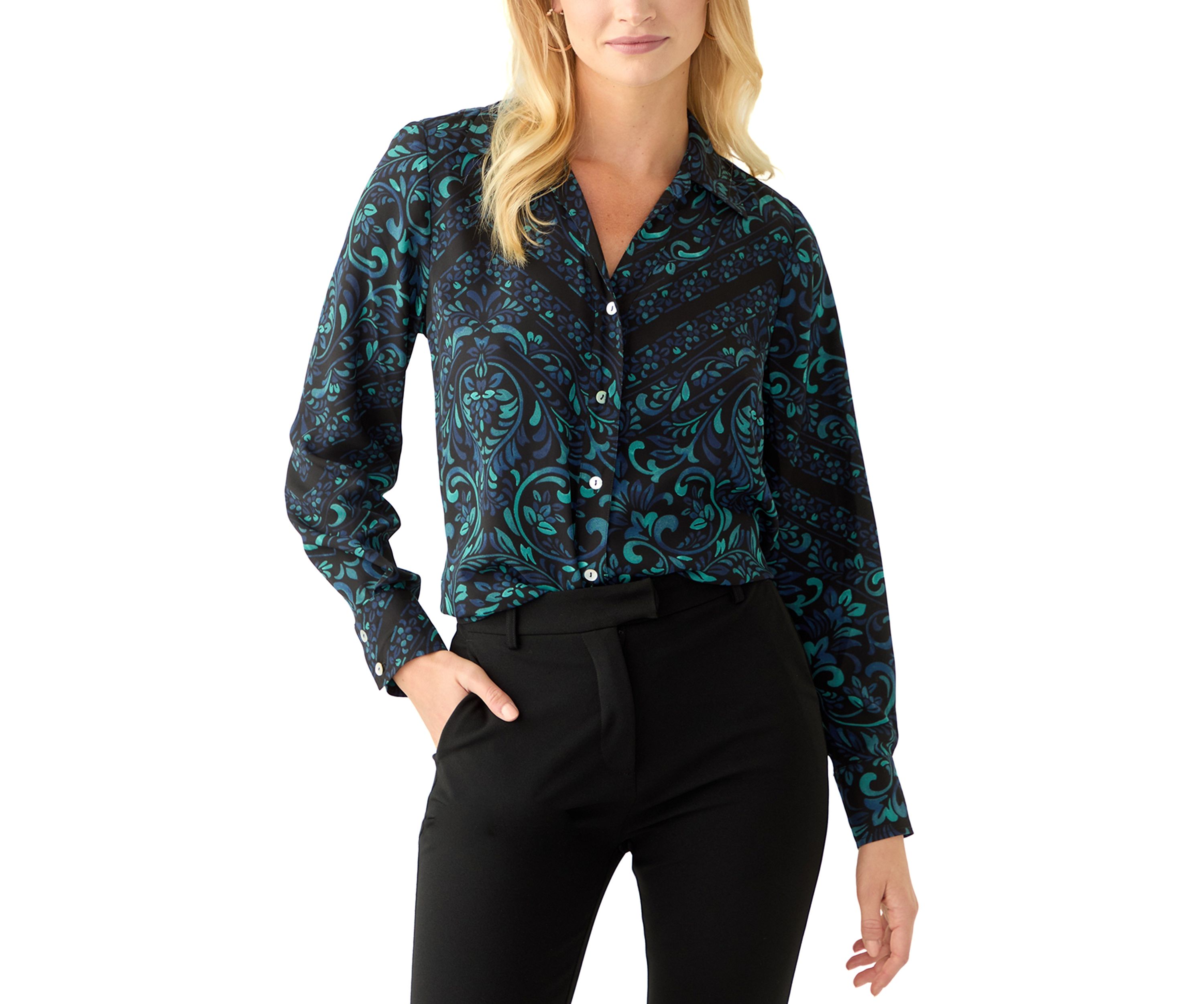 Womens Long Sleeve Floral Print Blouse
