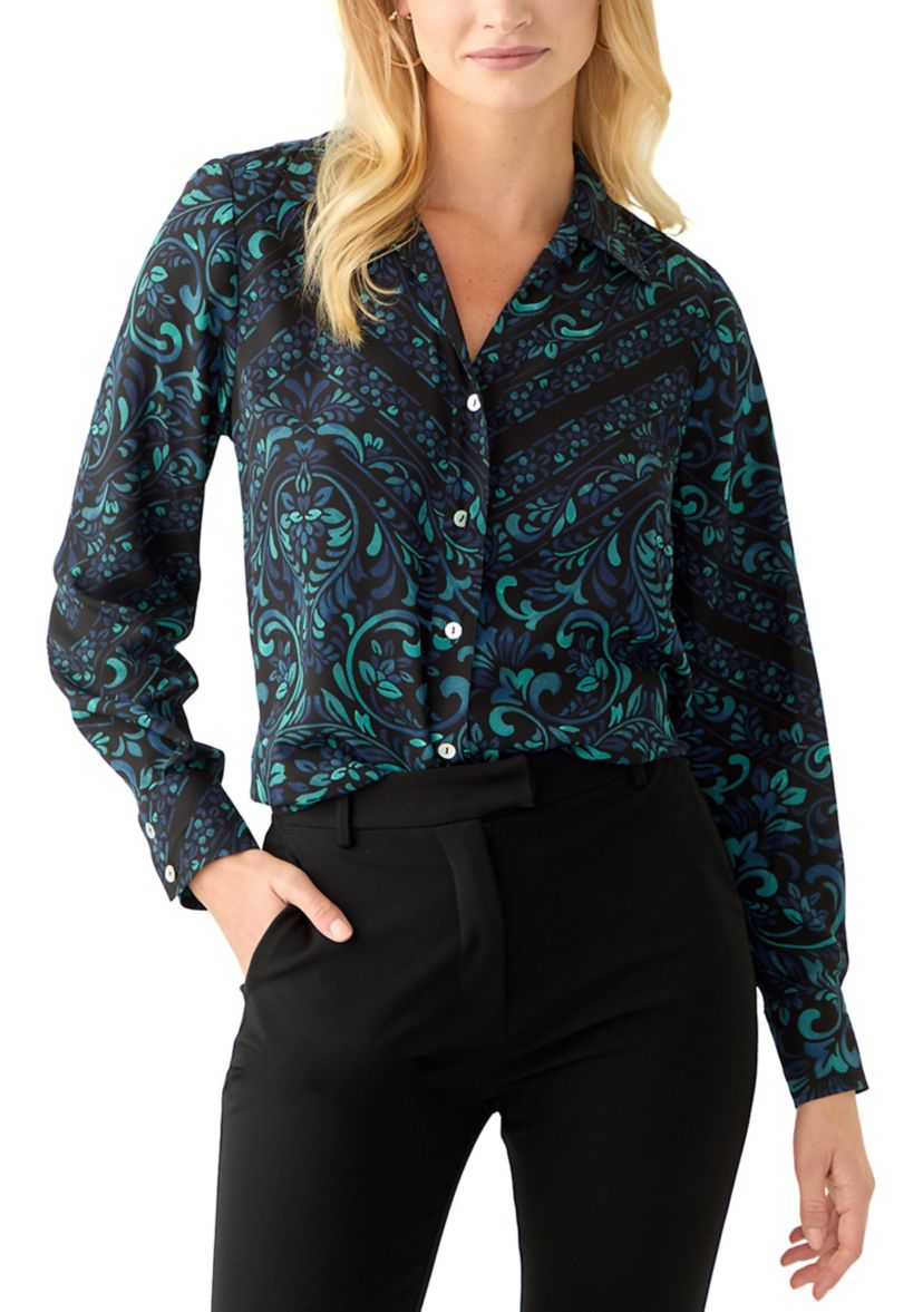 Womens Long Sleeve Floral Print Blouse