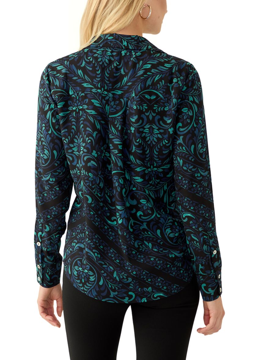 Womens Long Sleeve Floral Print Blouse