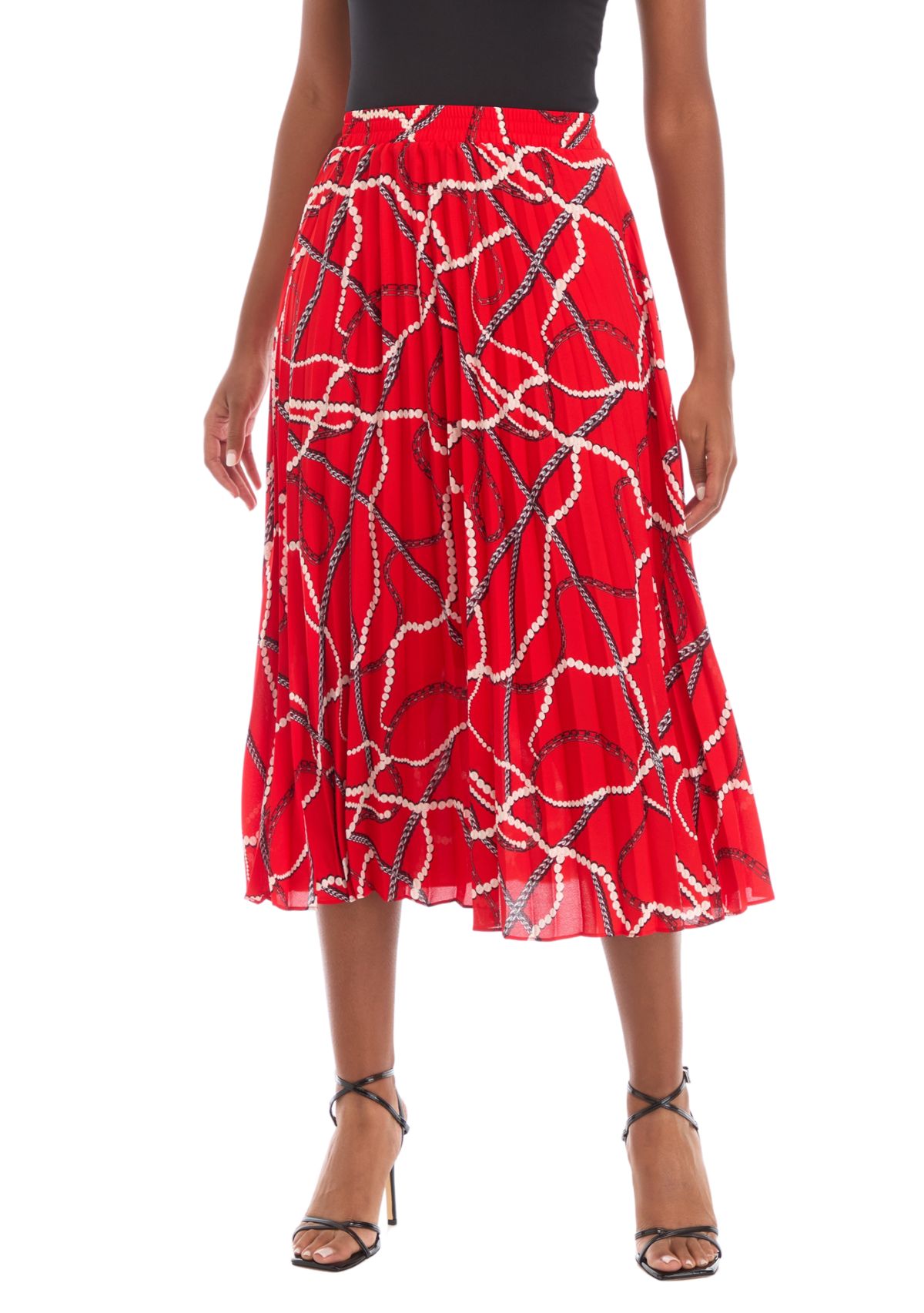 Womens Printed Pleated Midi Skirt