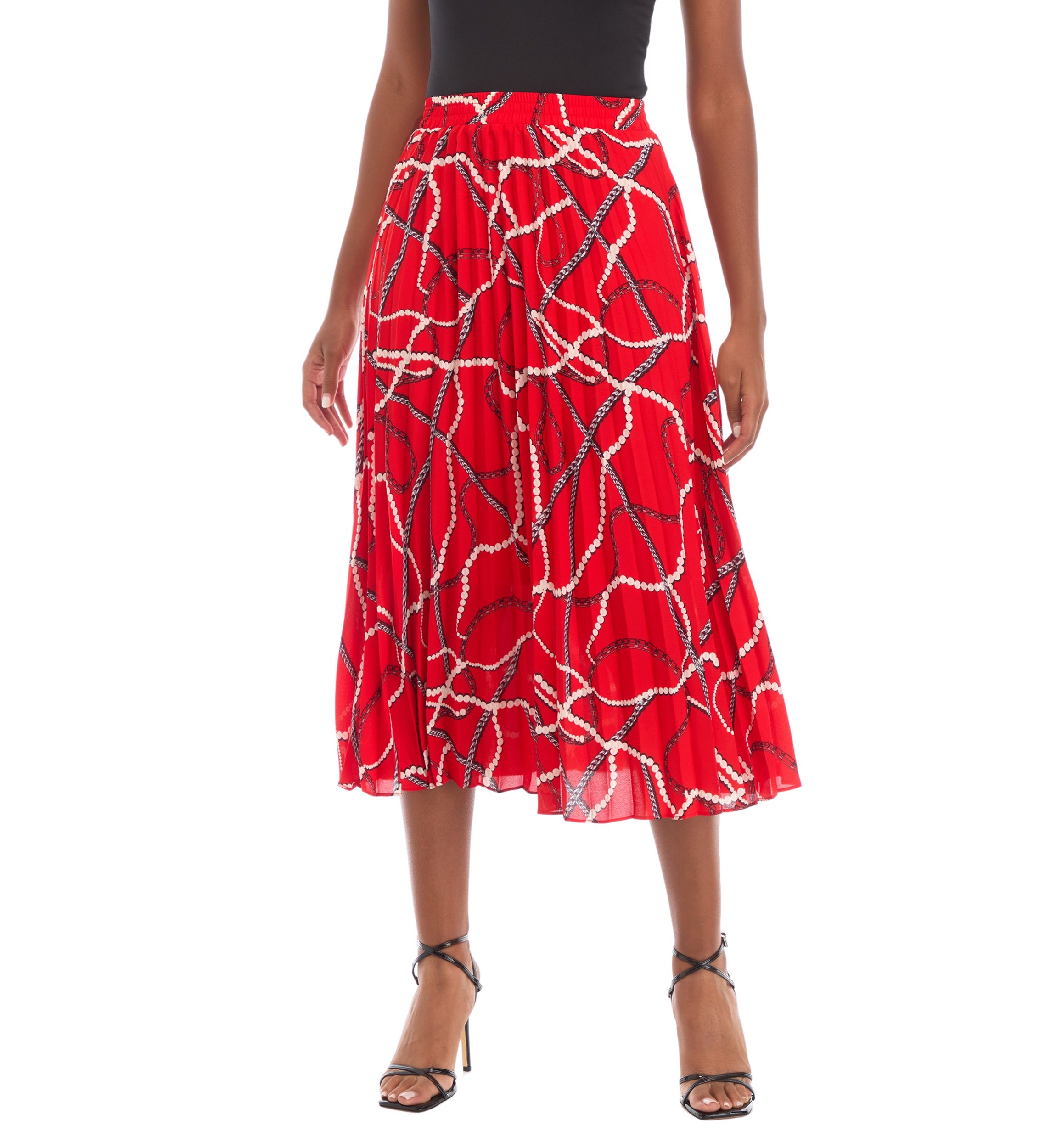 Womens Printed Pleated Midi Skirt