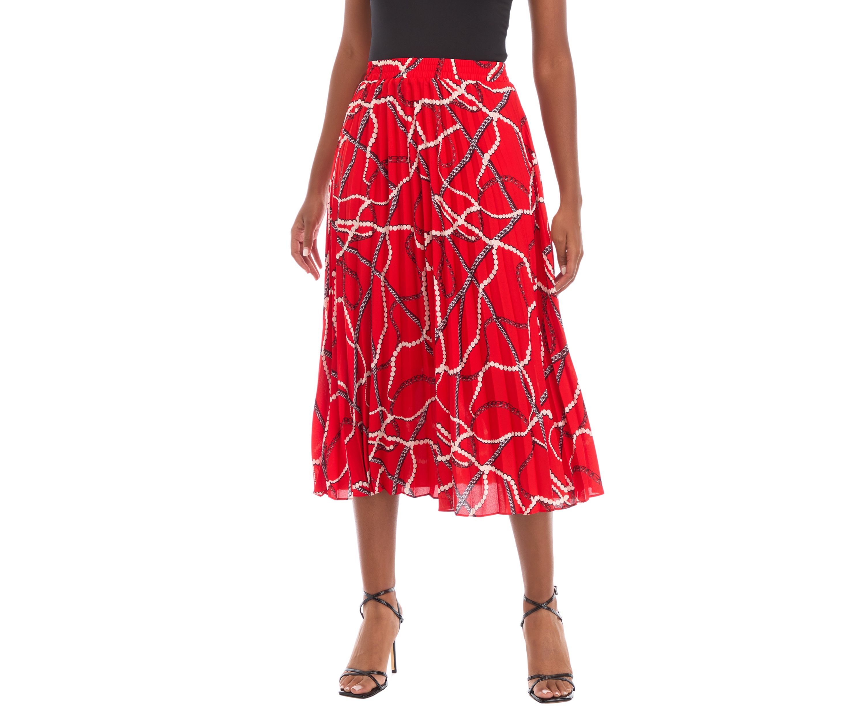 Womens Printed Pleated Midi Skirt
