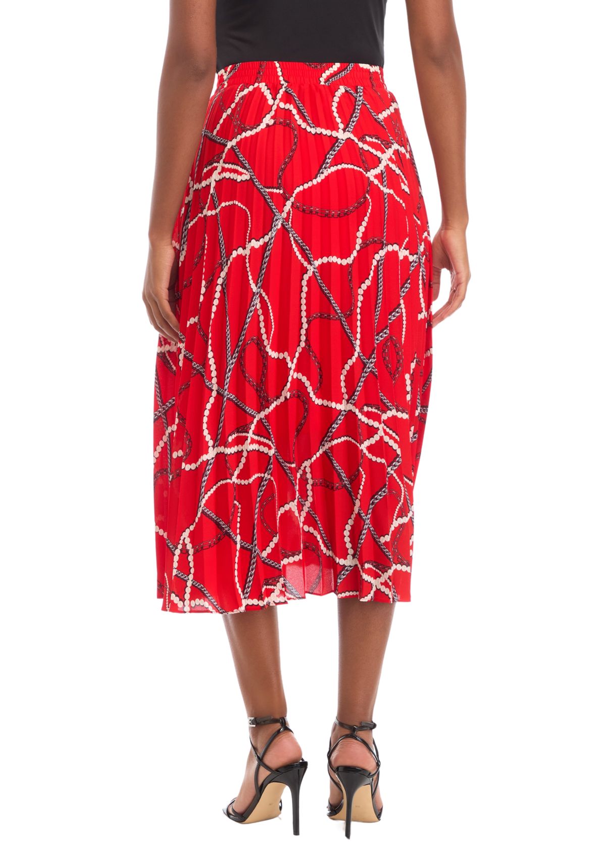 Womens Printed Pleated Midi Skirt