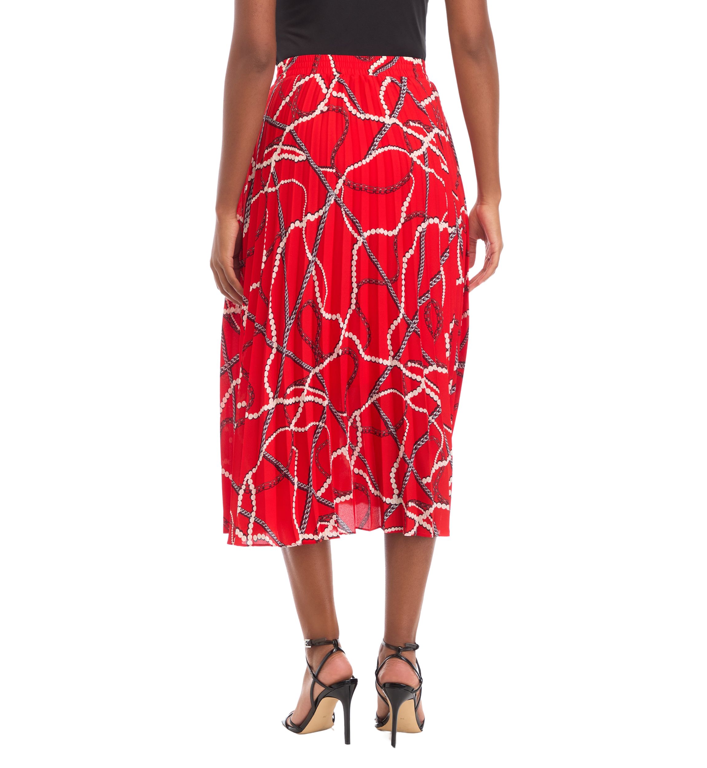 Womens Printed Pleated Midi Skirt