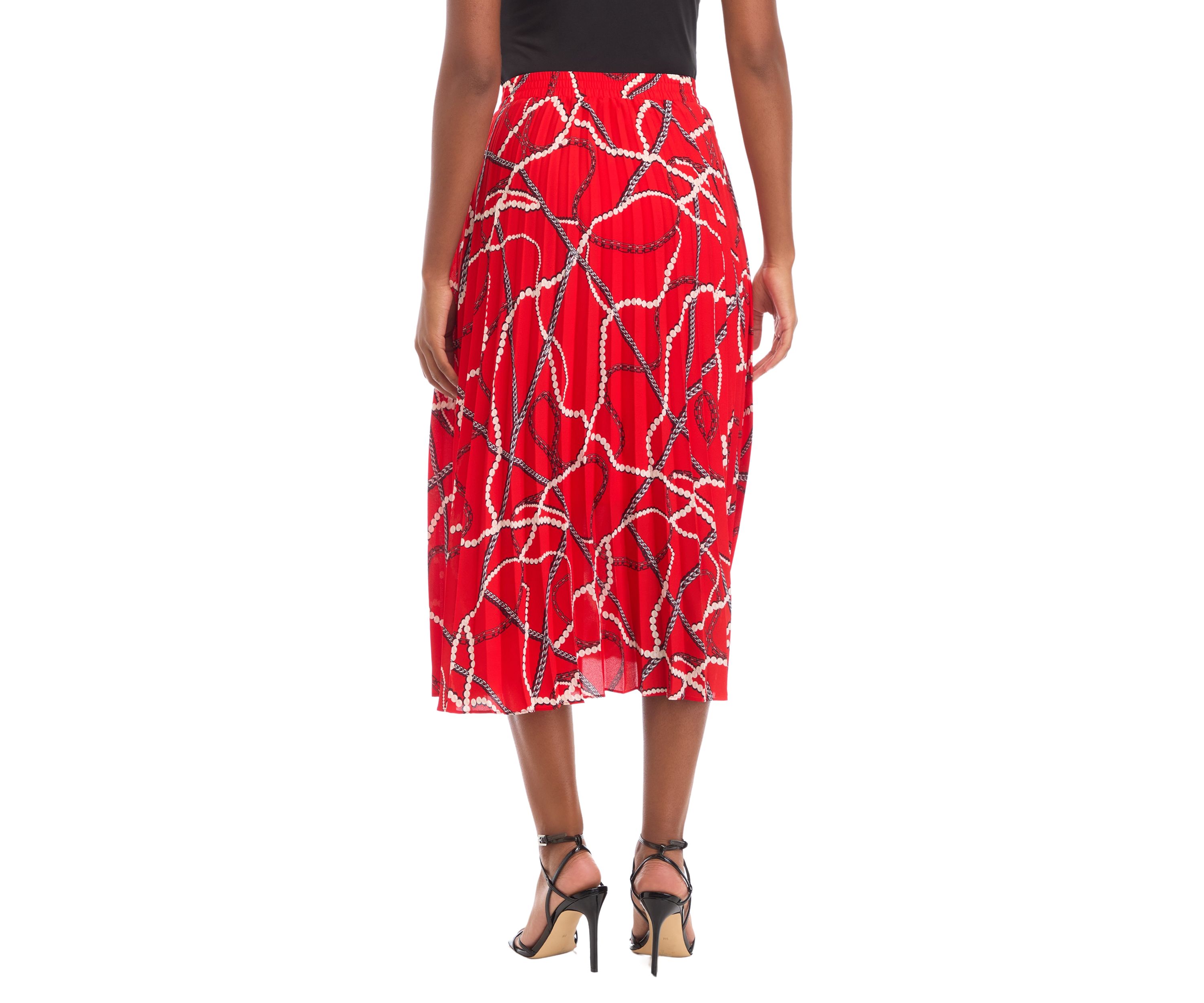 Womens Printed Pleated Midi Skirt