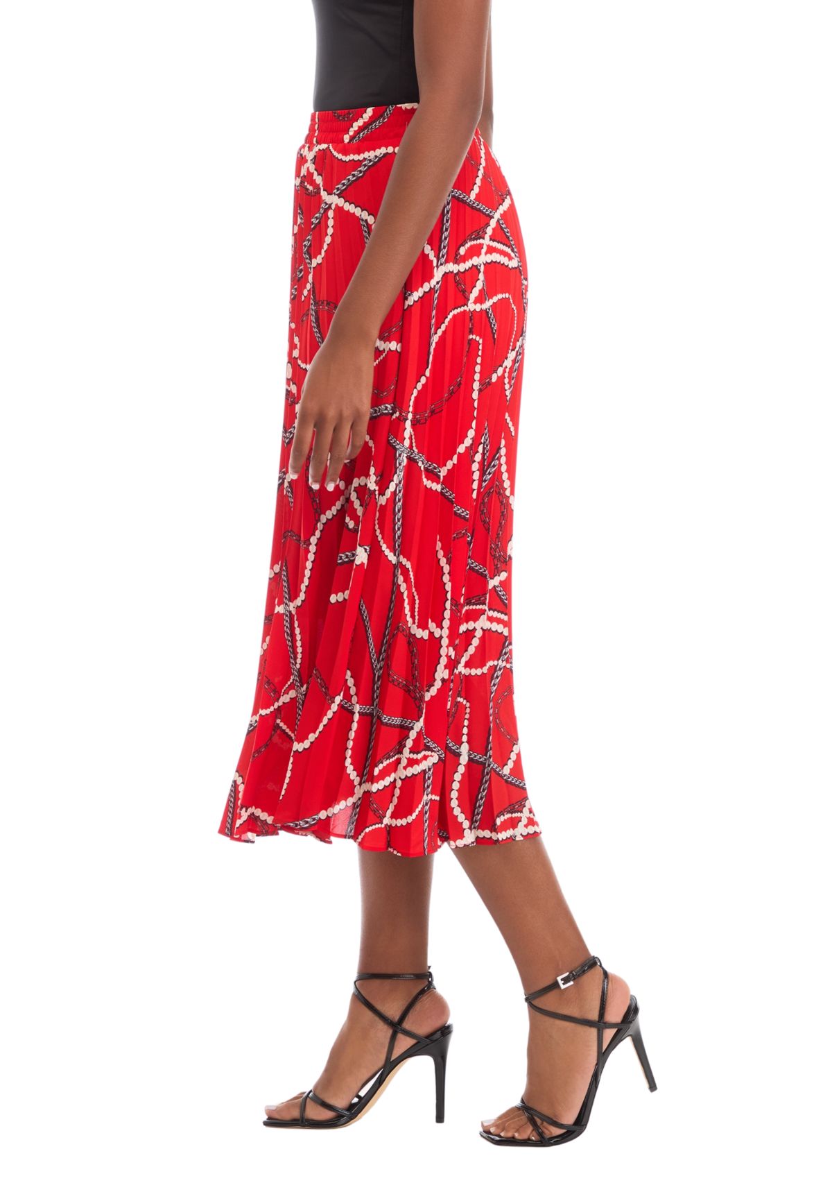 Womens Printed Pleated Midi Skirt