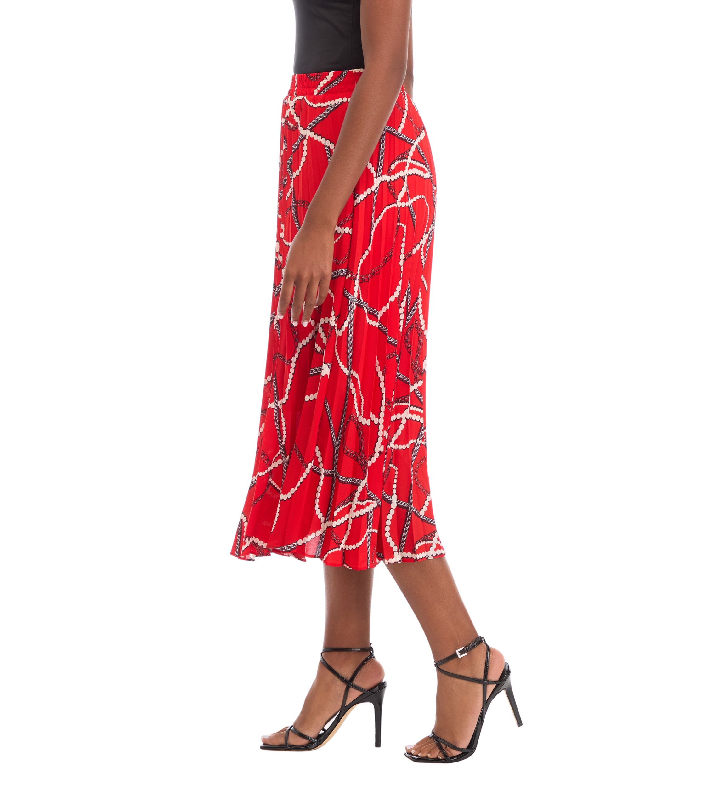Womens Printed Pleated Midi Skirt