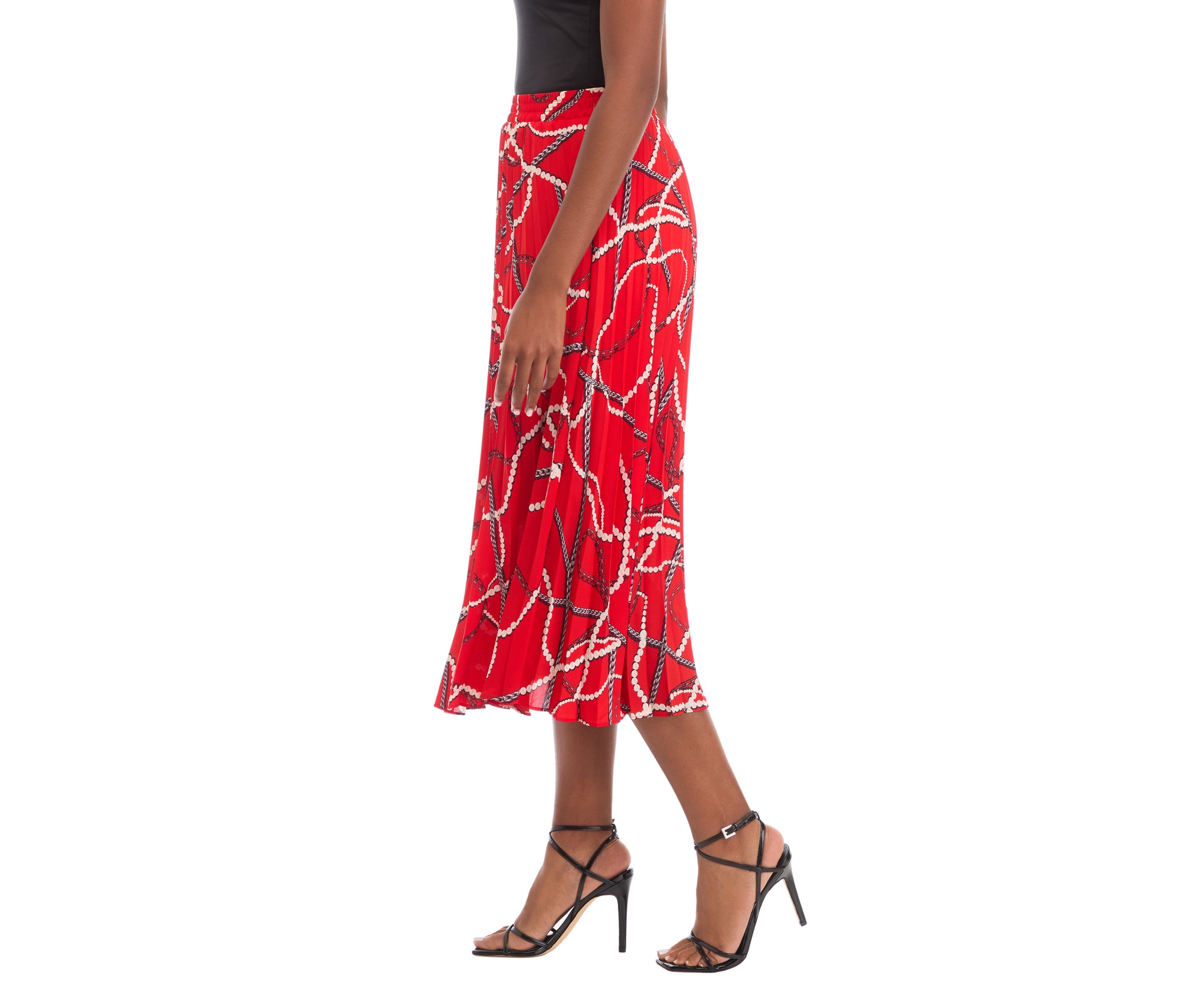 Womens Printed Pleated Midi Skirt