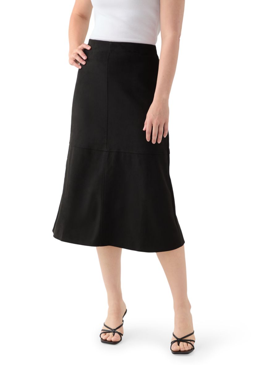 Womens Faux Suede Midi Skirt