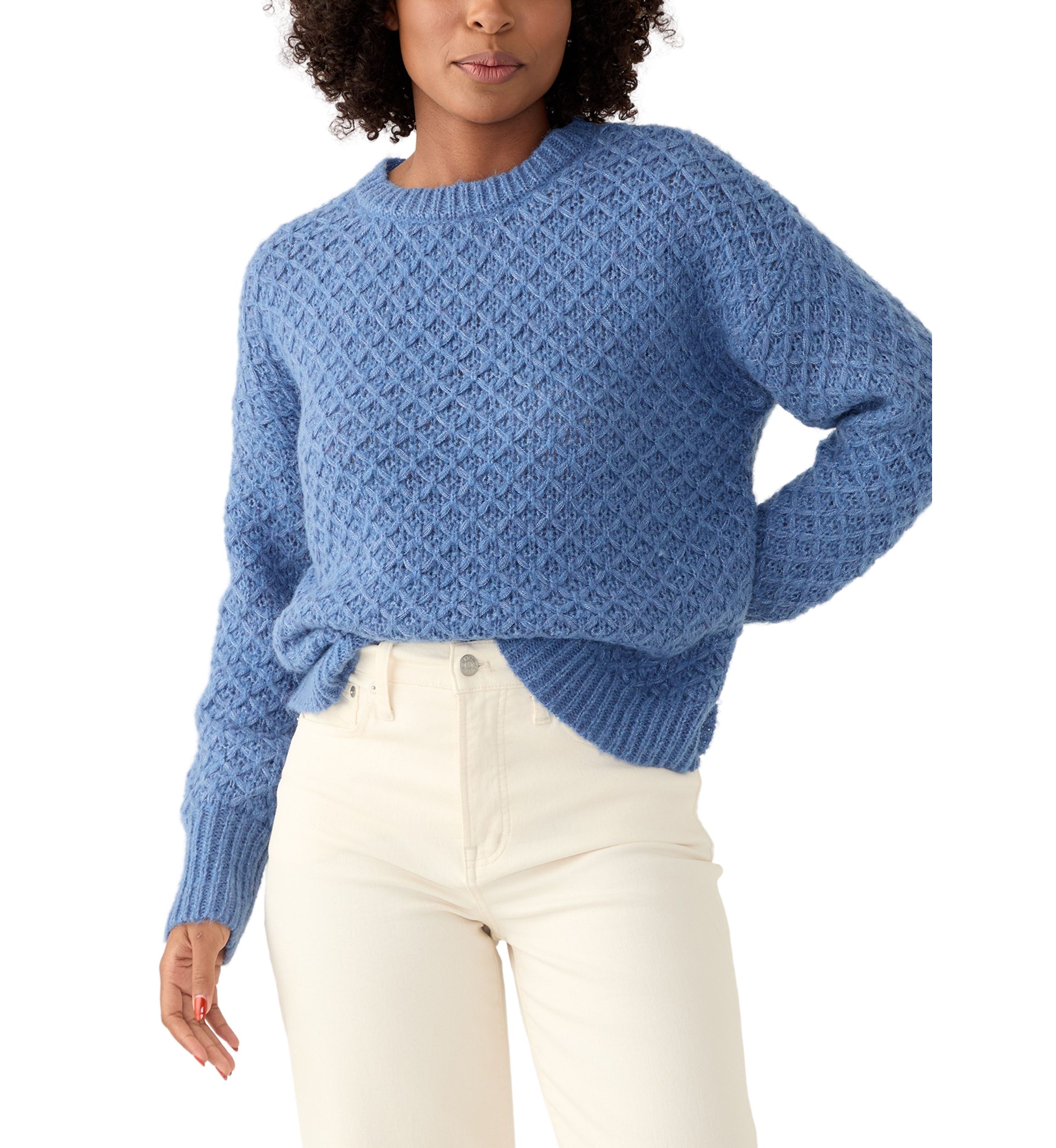 Womens Cable Knit Crew Neck Sweater