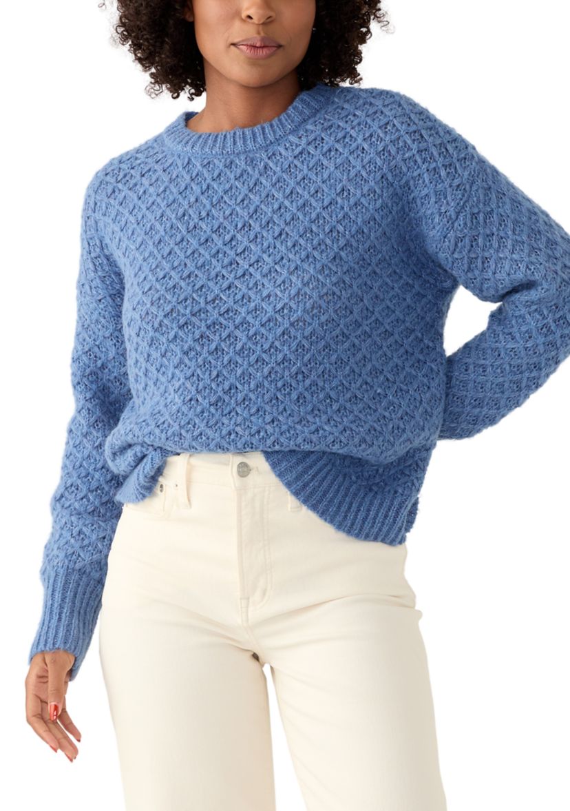 Womens Cable Knit Crew Neck Sweater