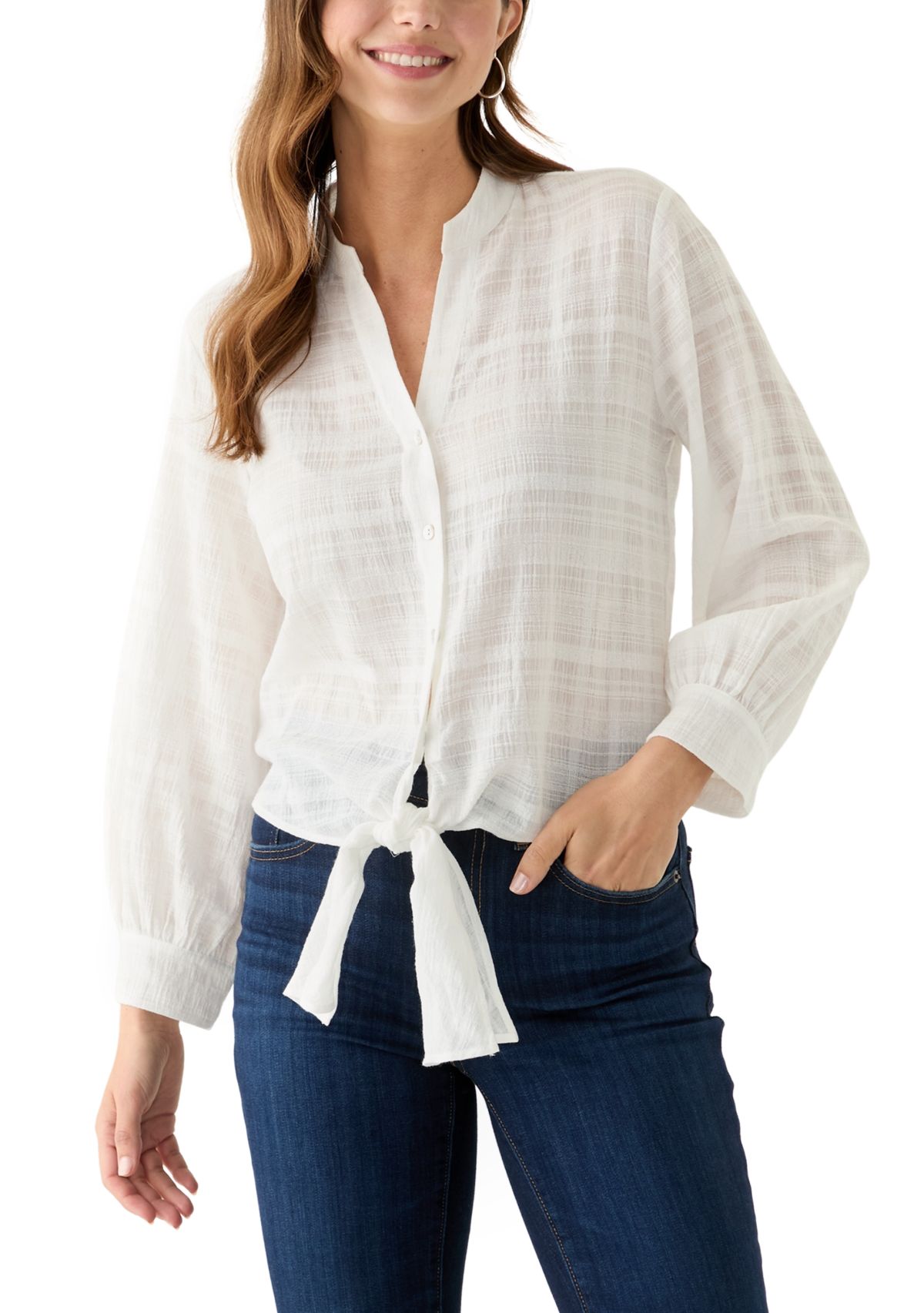 Womens Textured Tie Front Blouse
