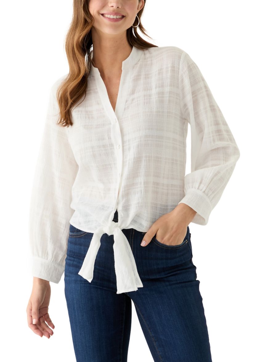 Womens Textured Tie Front Blouse