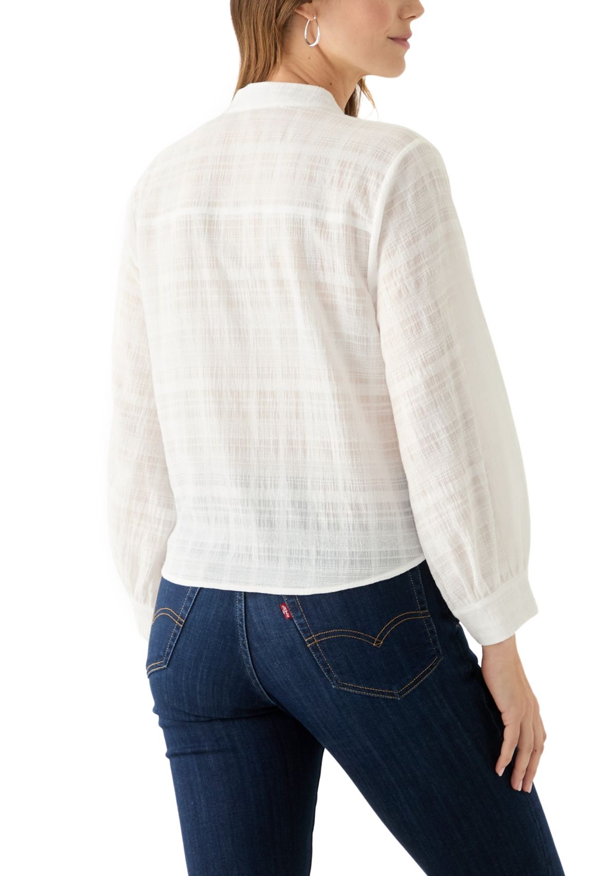 Womens Textured Tie Front Blouse