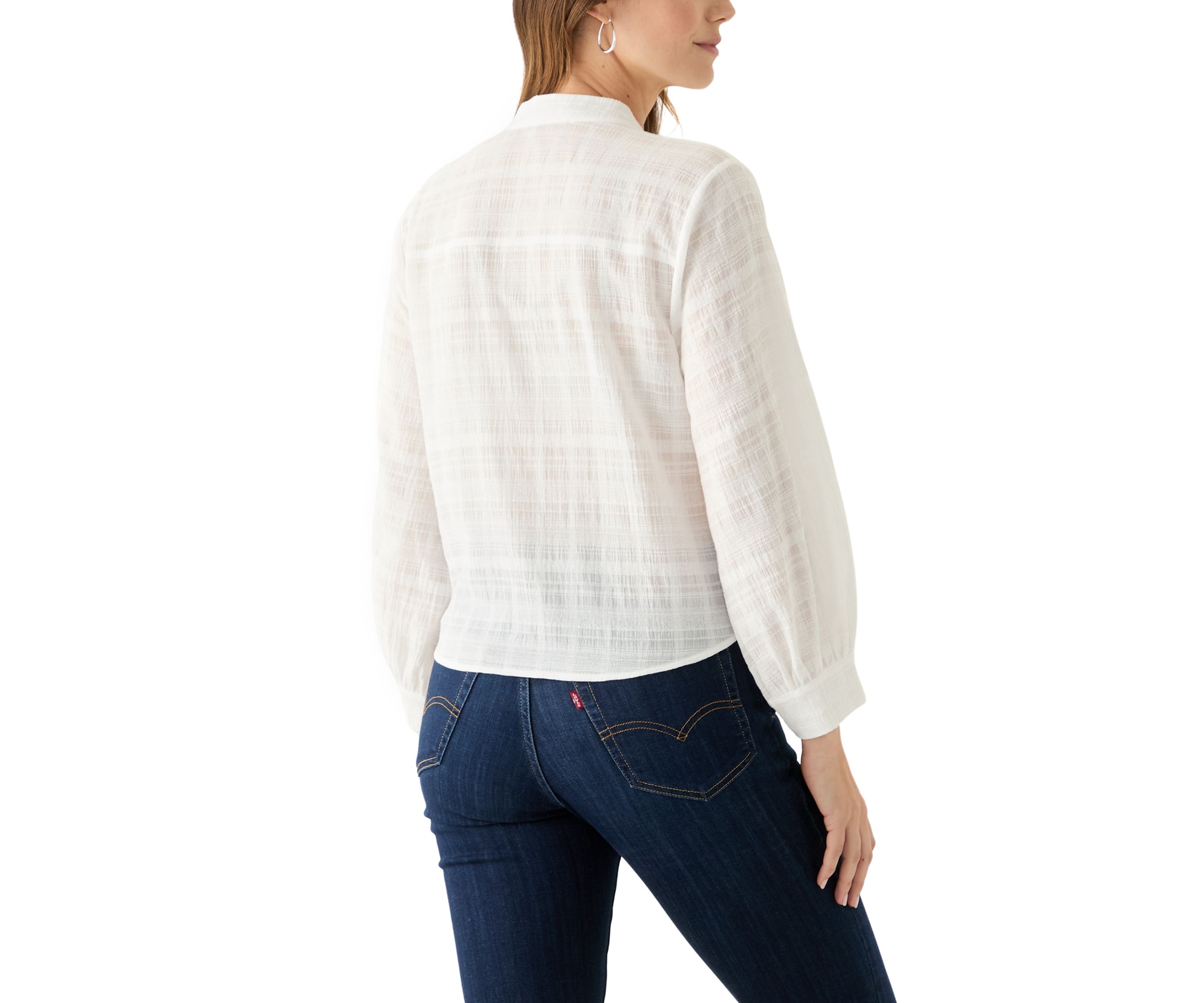 Womens Textured Tie Front Blouse