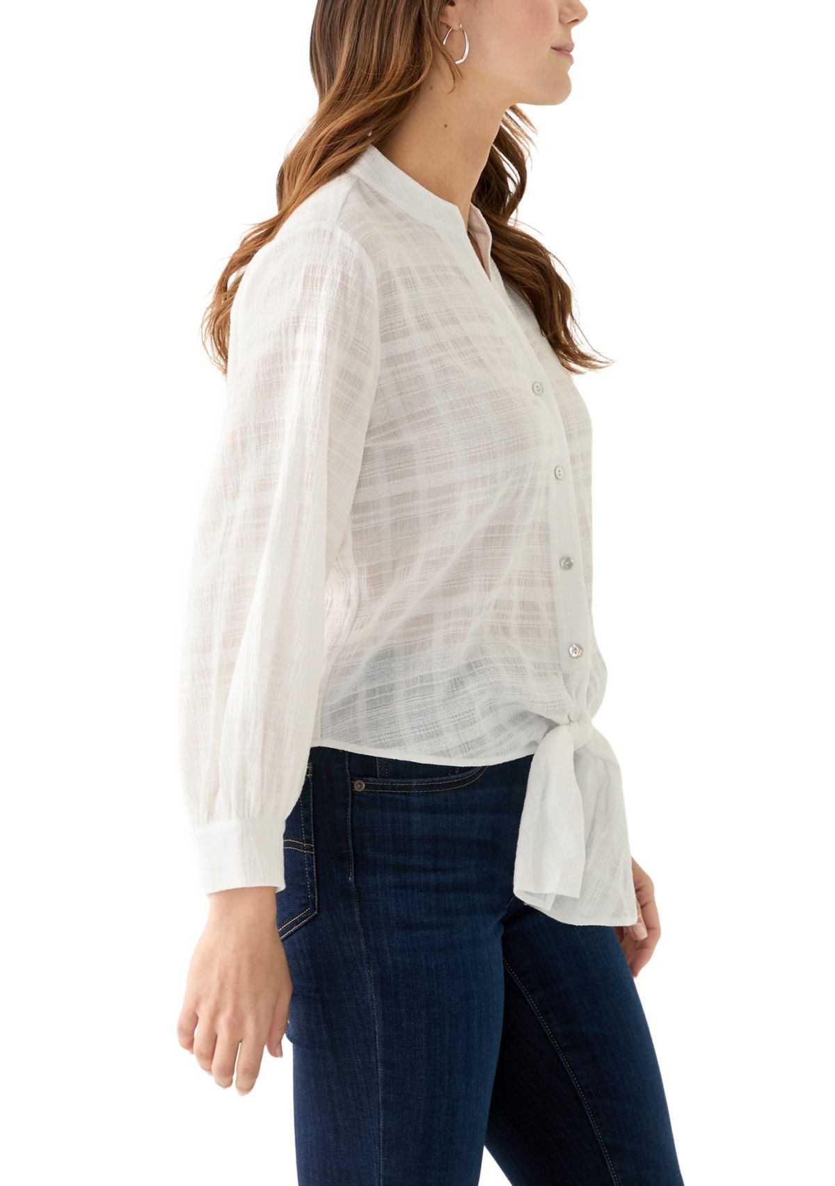 Womens Textured Tie Front Blouse