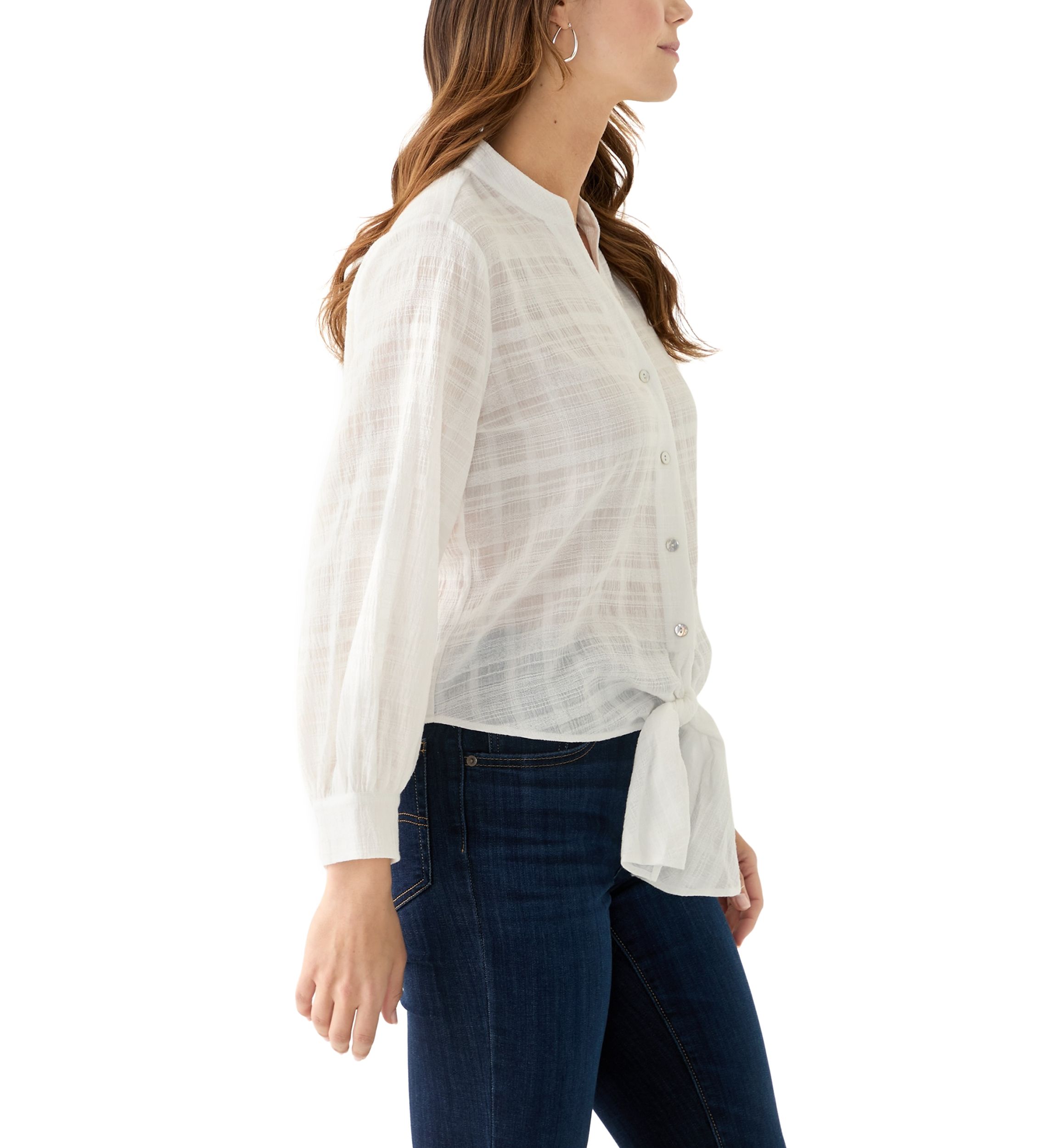 Womens Textured Tie Front Blouse
