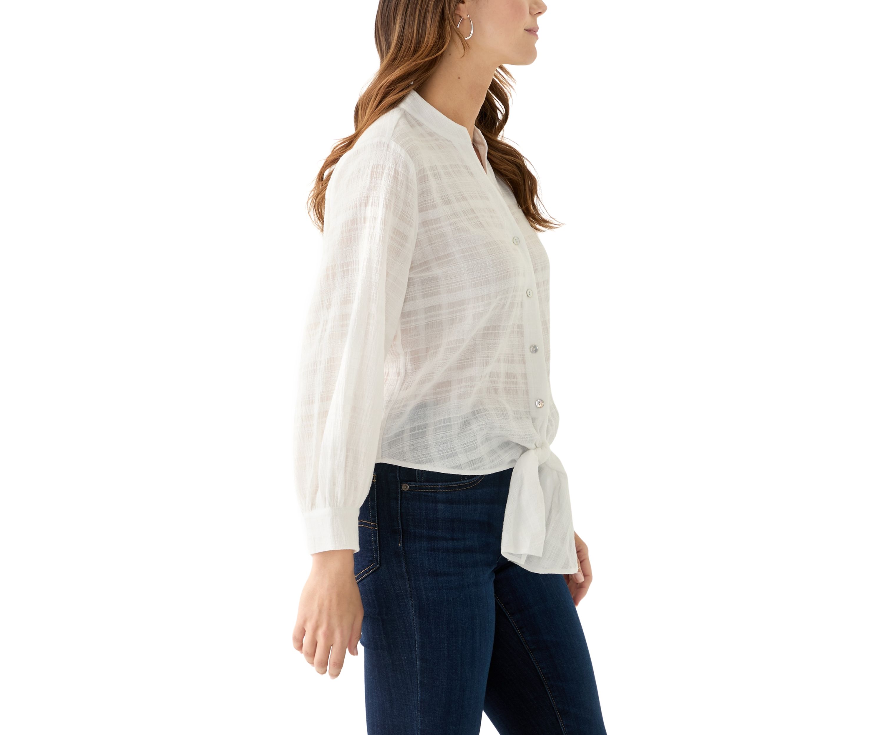 Womens Textured Tie Front Blouse