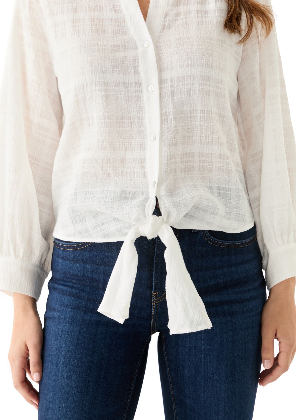 Womens Textured Tie Front Blouse