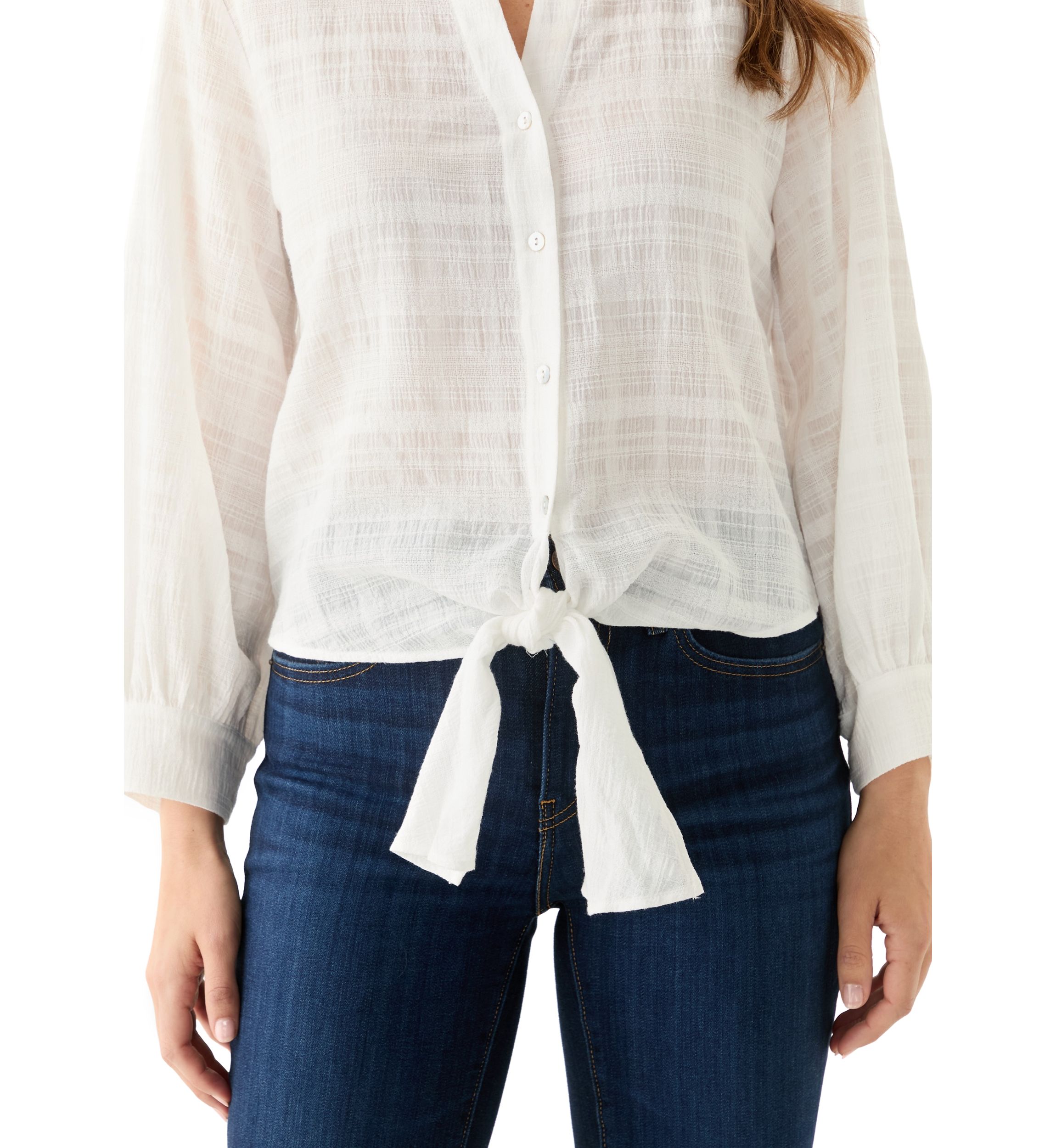 Womens Textured Tie Front Blouse