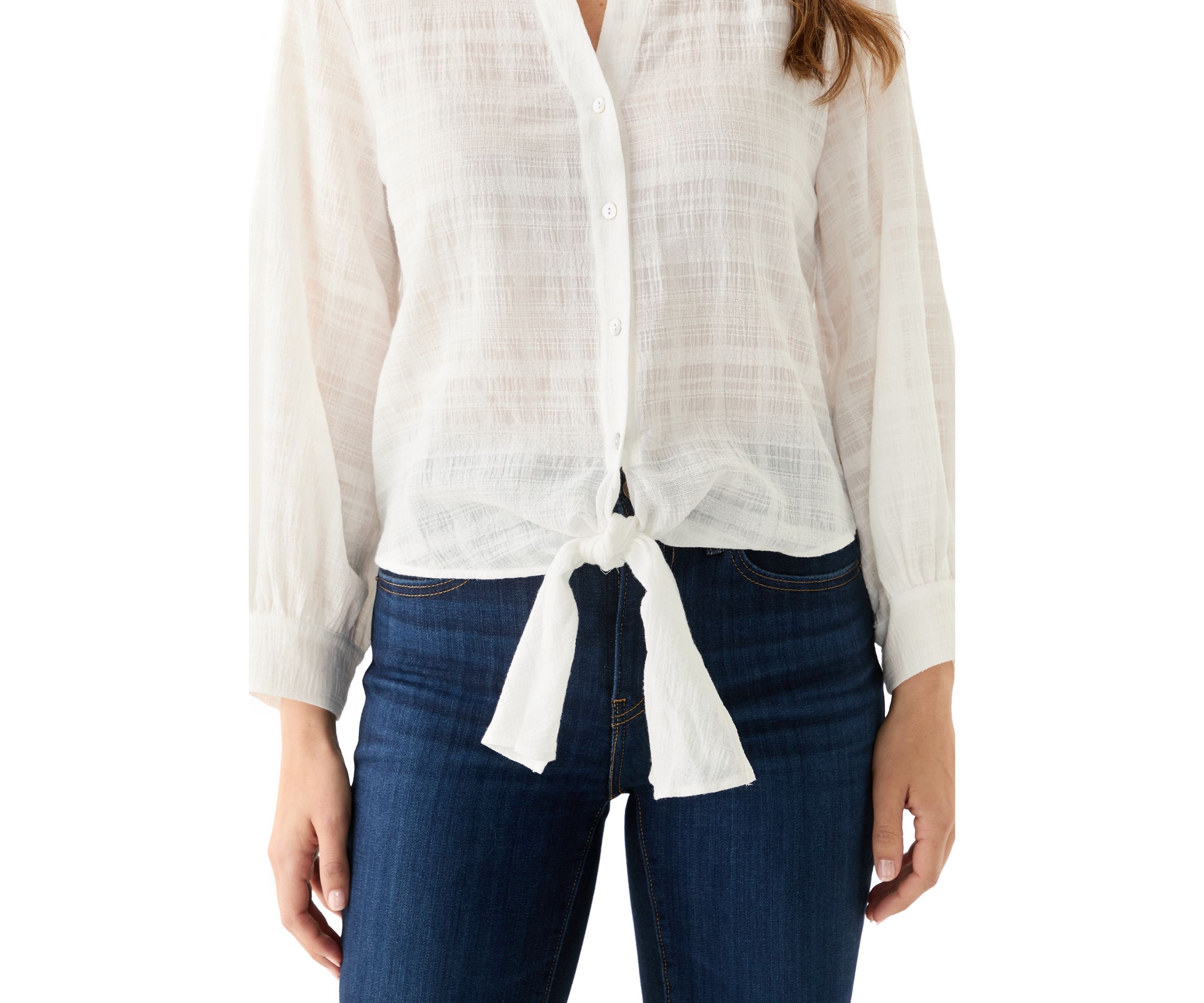 Womens Textured Tie Front Blouse