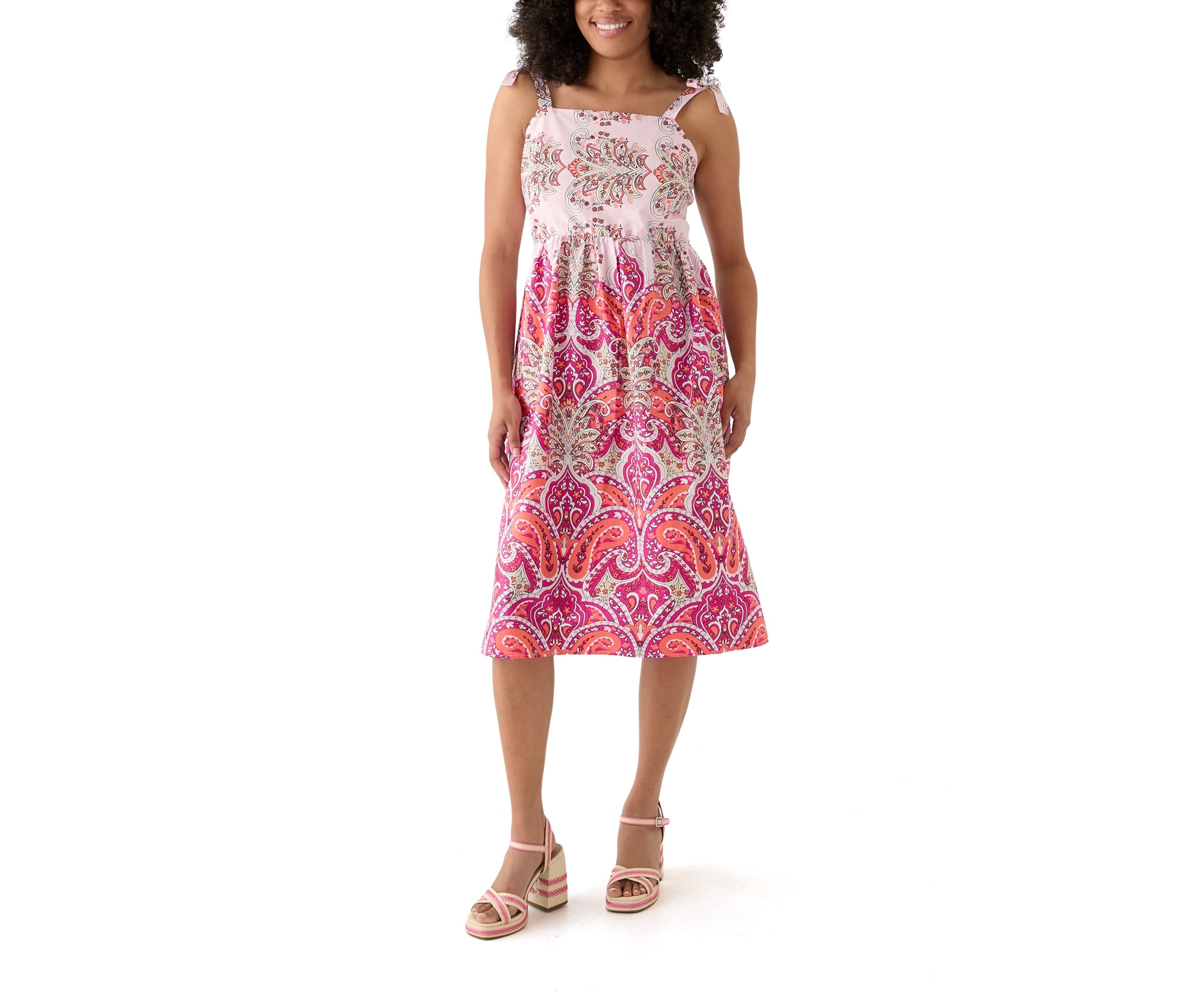 Tie Strap Printed Midi Dress