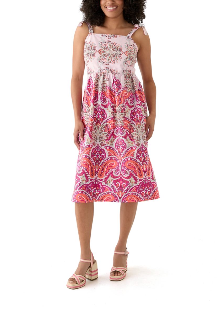 Tie Strap Printed Midi Dress