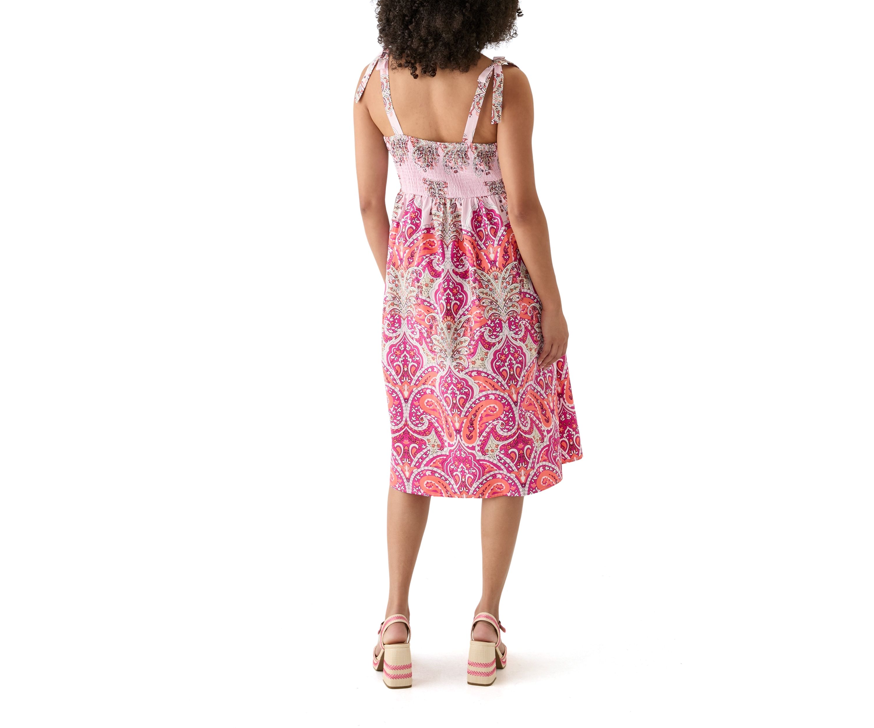 Tie Strap Printed Midi Dress
