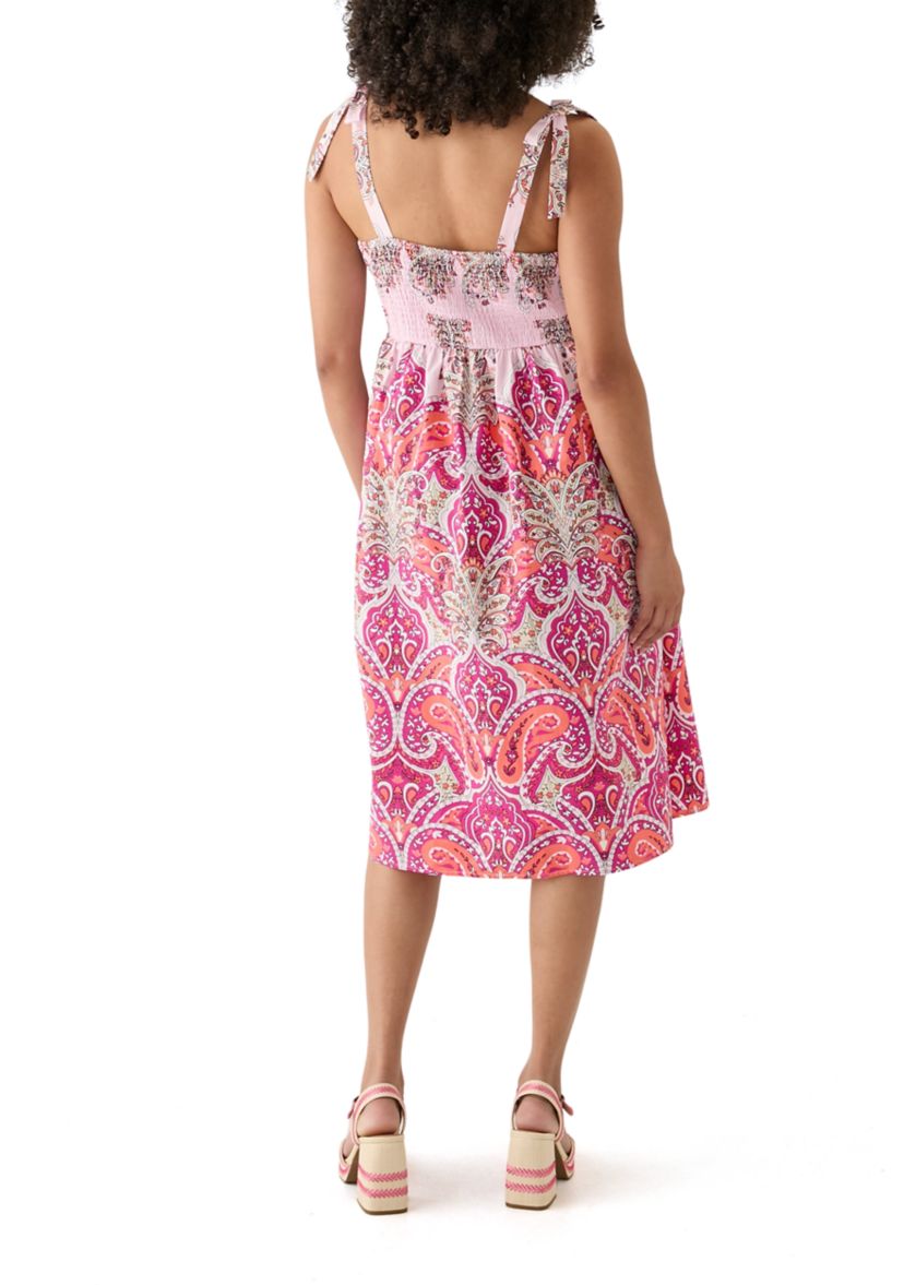 Tie Strap Printed Midi Dress