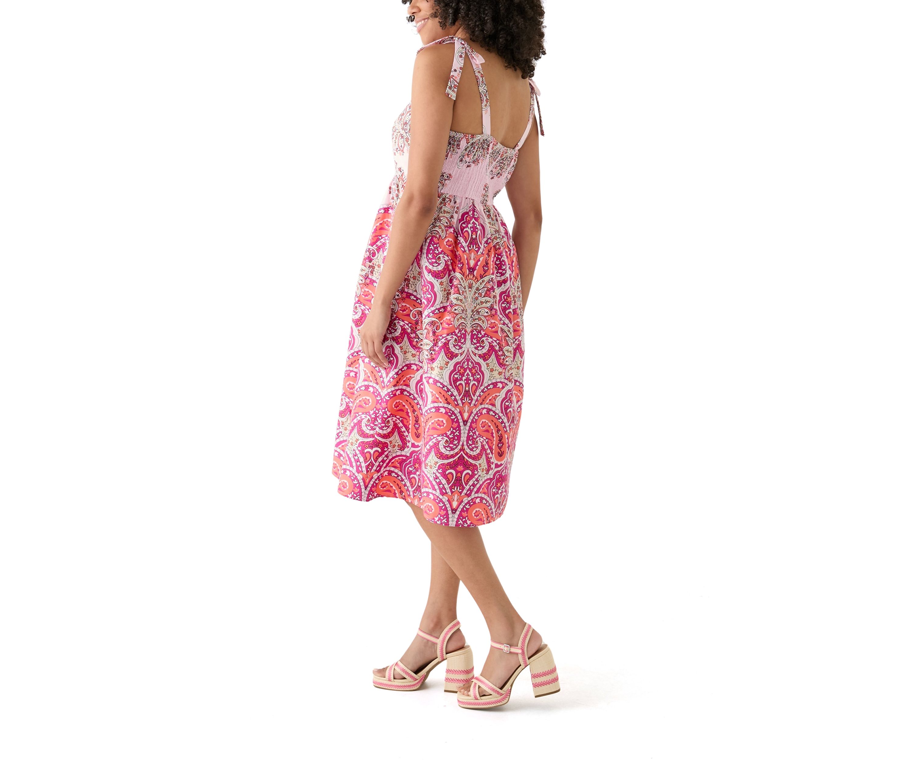 Tie Strap Printed Midi Dress