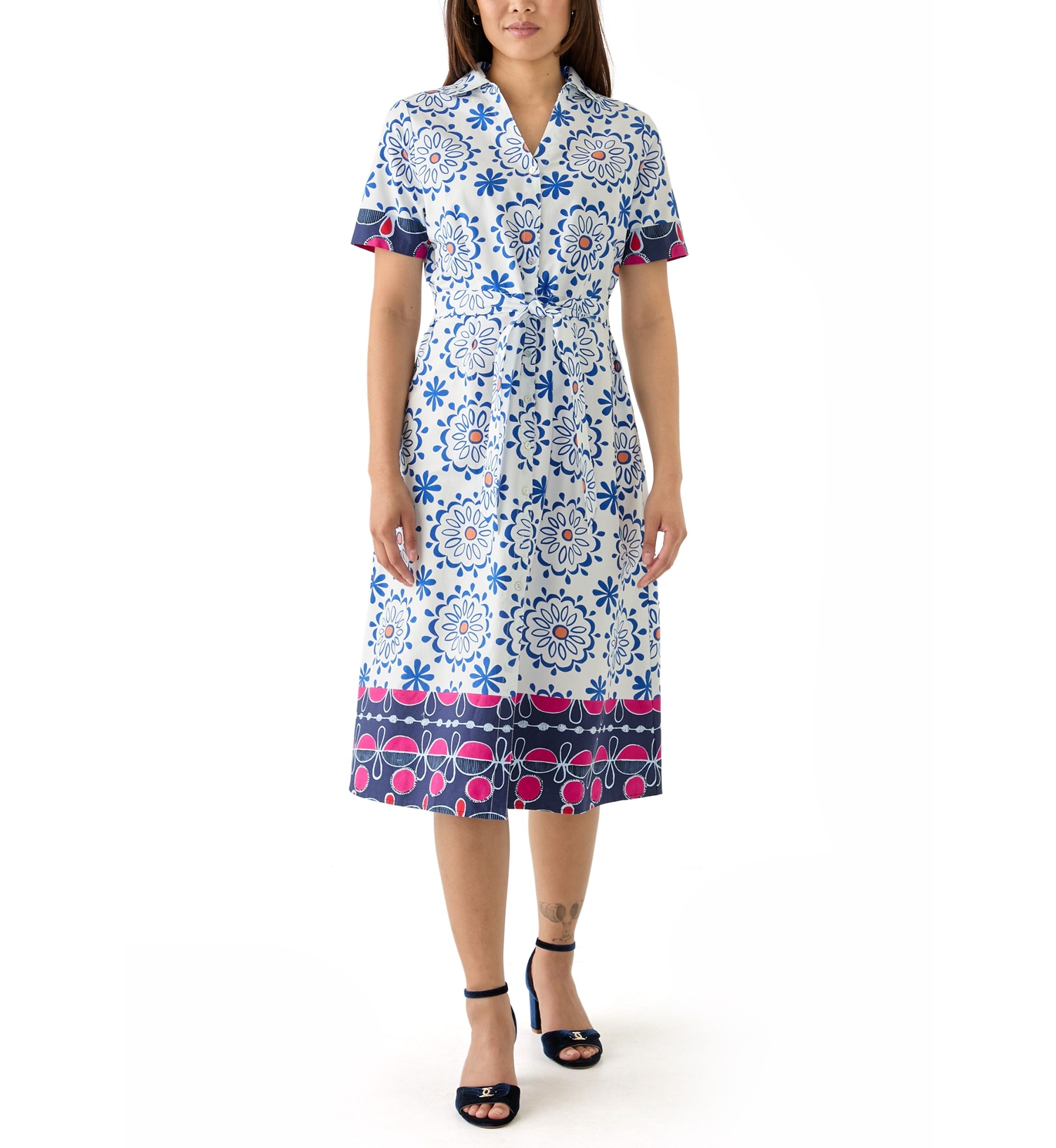 Womens Tie Waist Printed Midi Dress