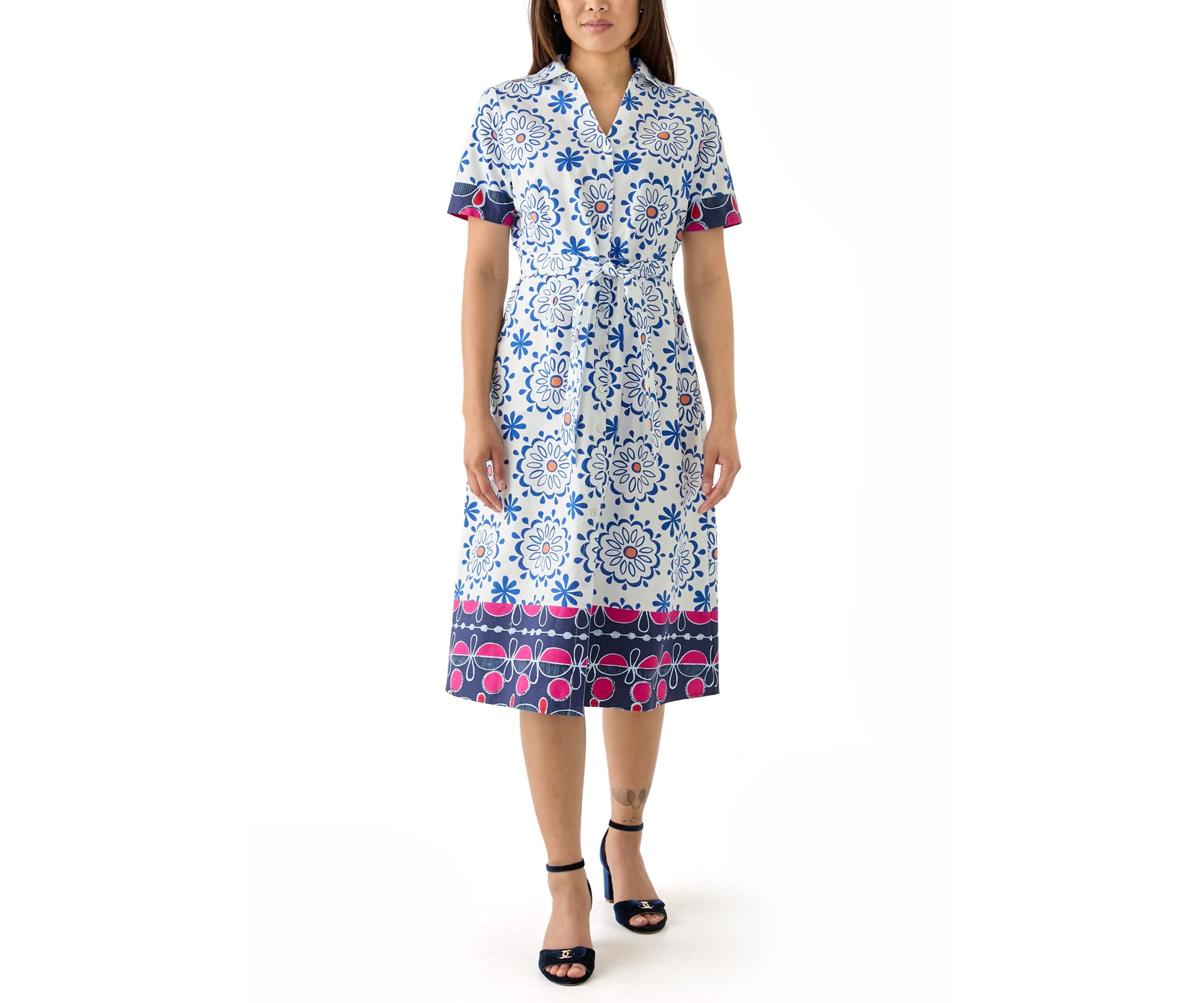 Womens Tie Waist Printed Midi Dress
