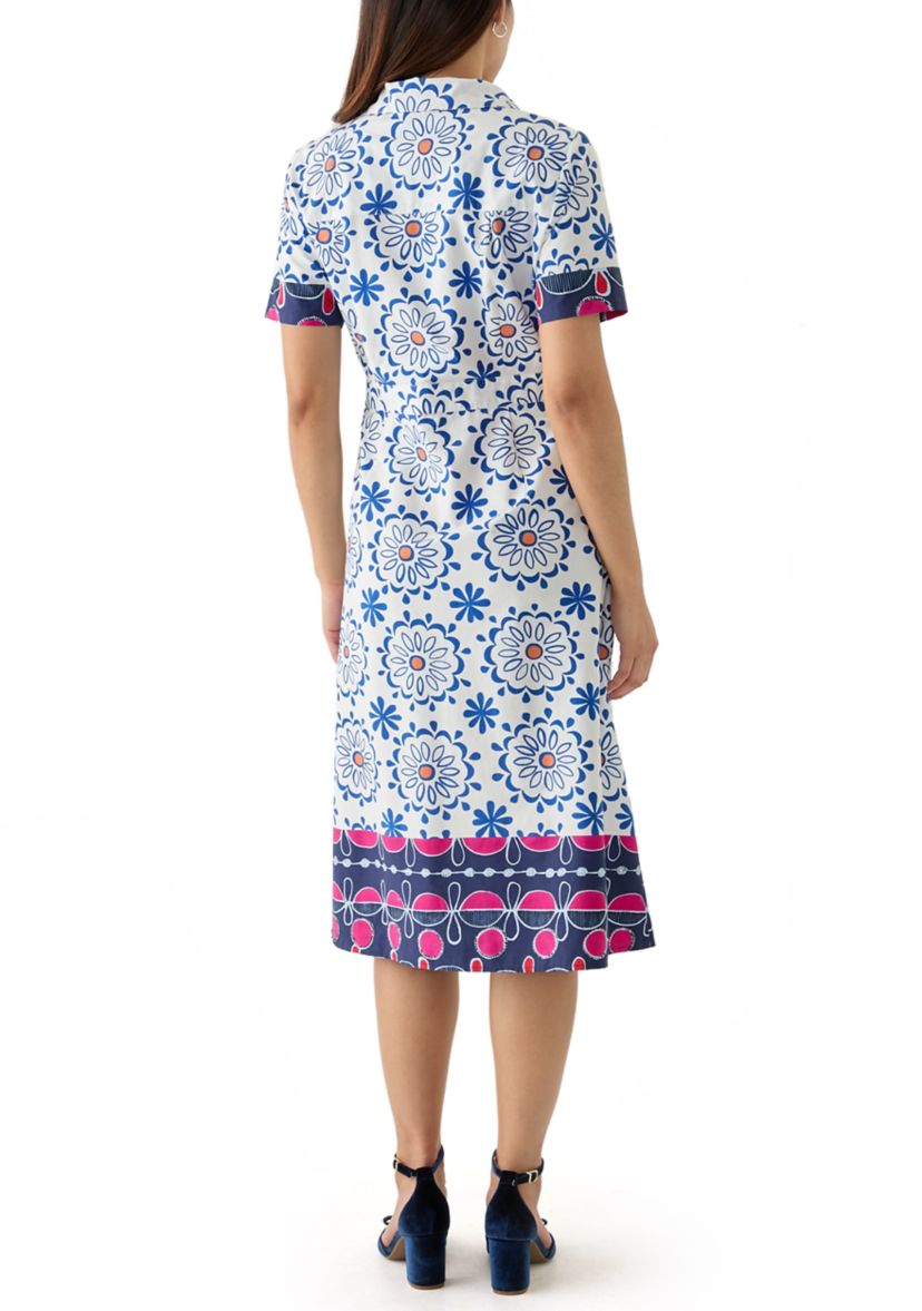 Womens Tie Waist Printed Midi Dress