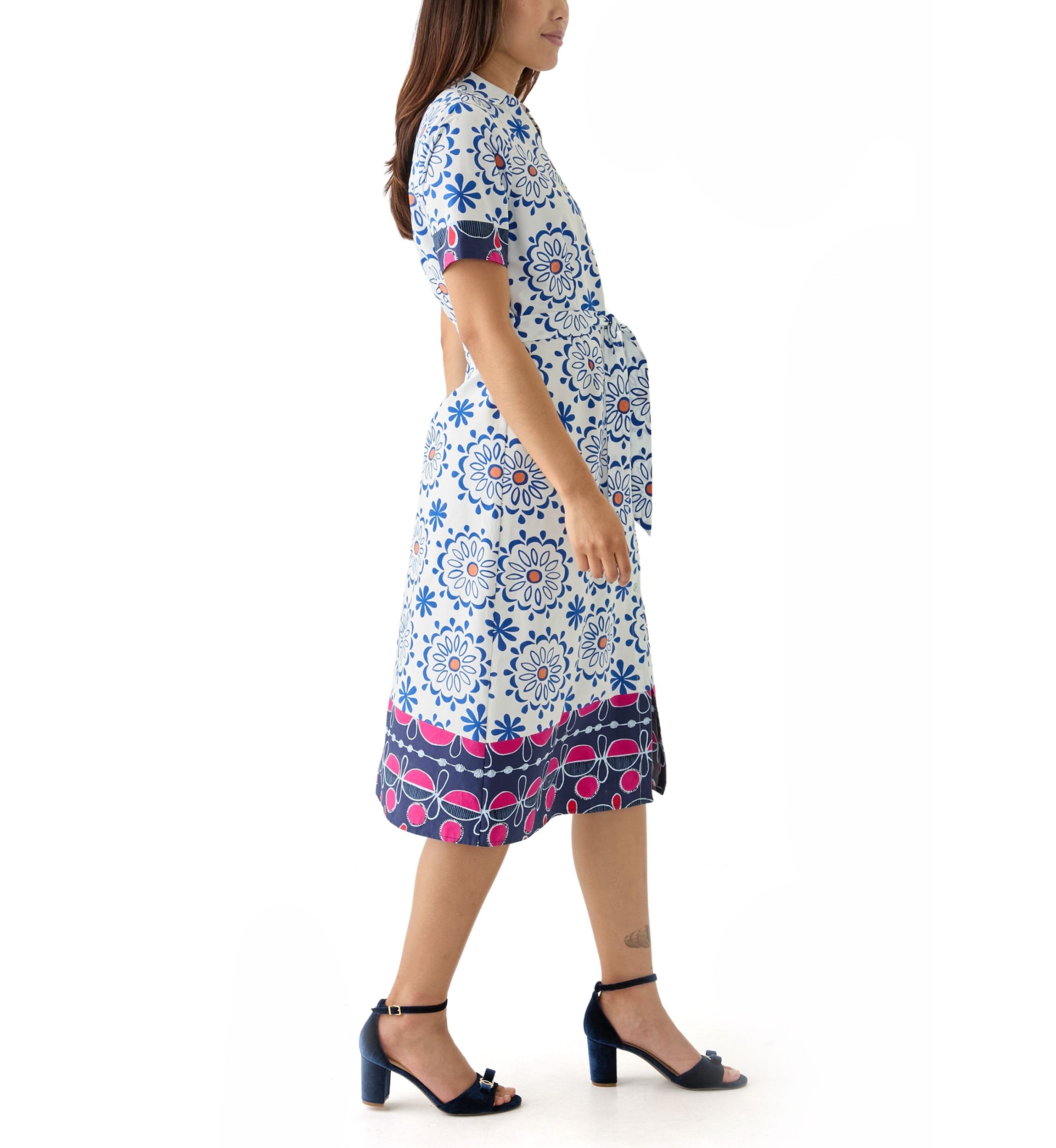 Womens Tie Waist Printed Midi Dress