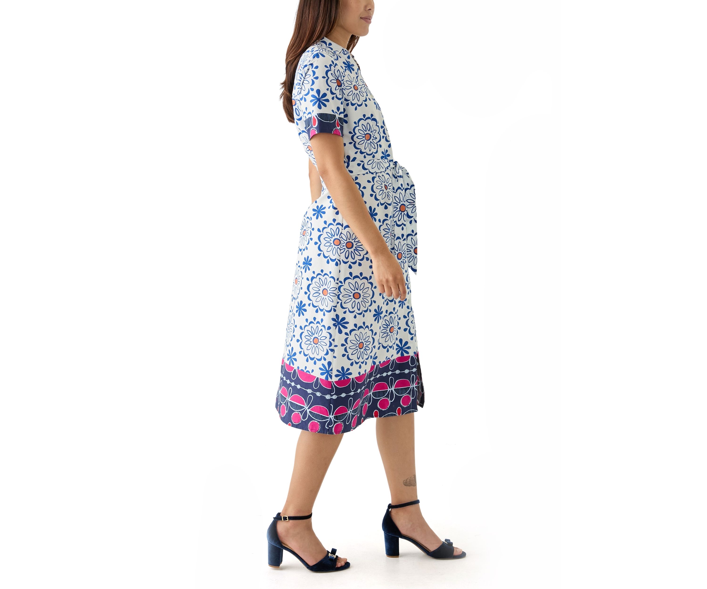 Womens Tie Waist Printed Midi Dress
