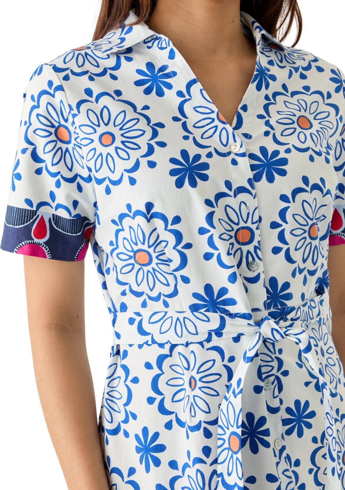 Womens Tie Waist Printed Midi Dress