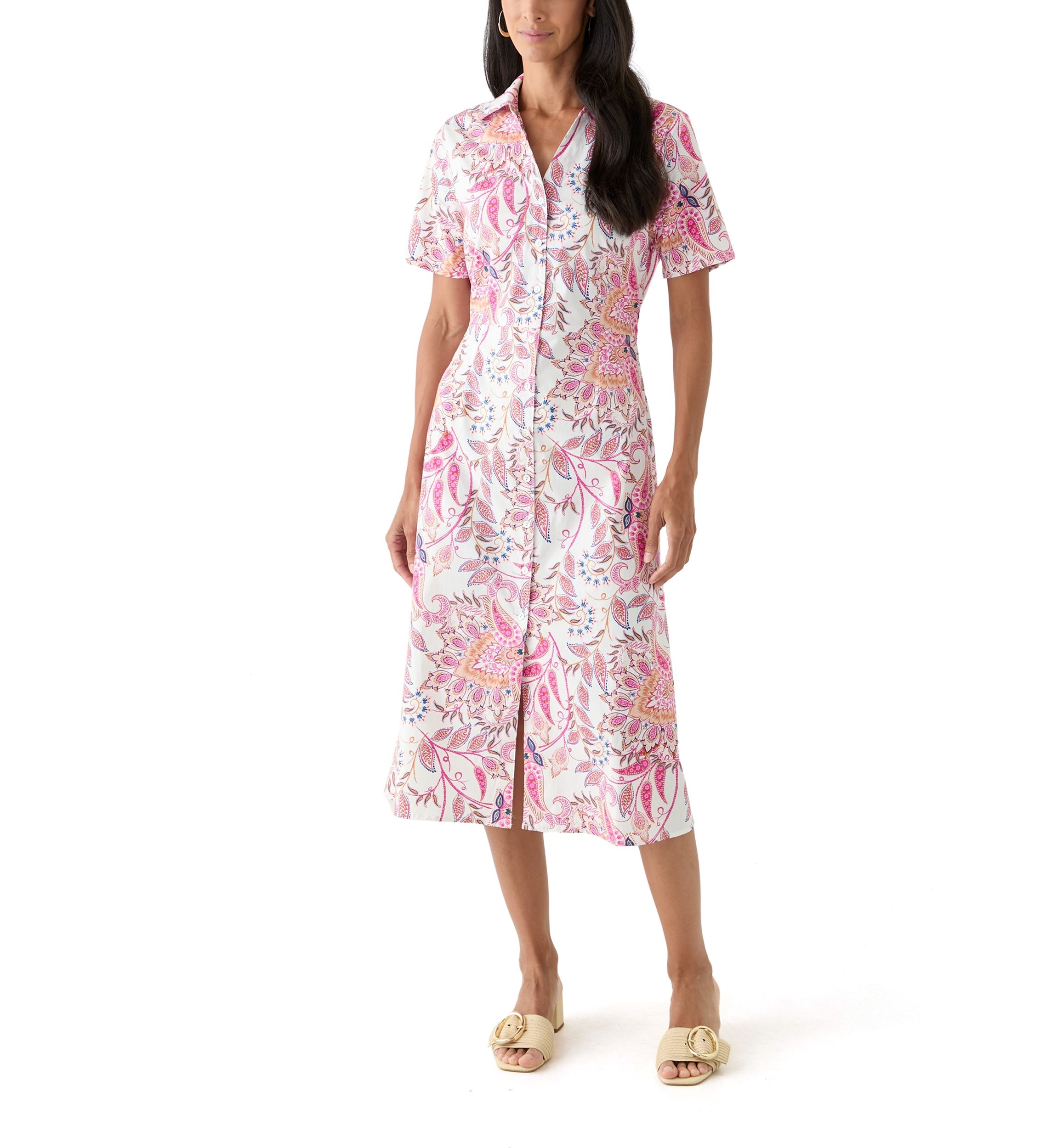 Womens Tie Waist Poplin Paisley Printed Midi Dress