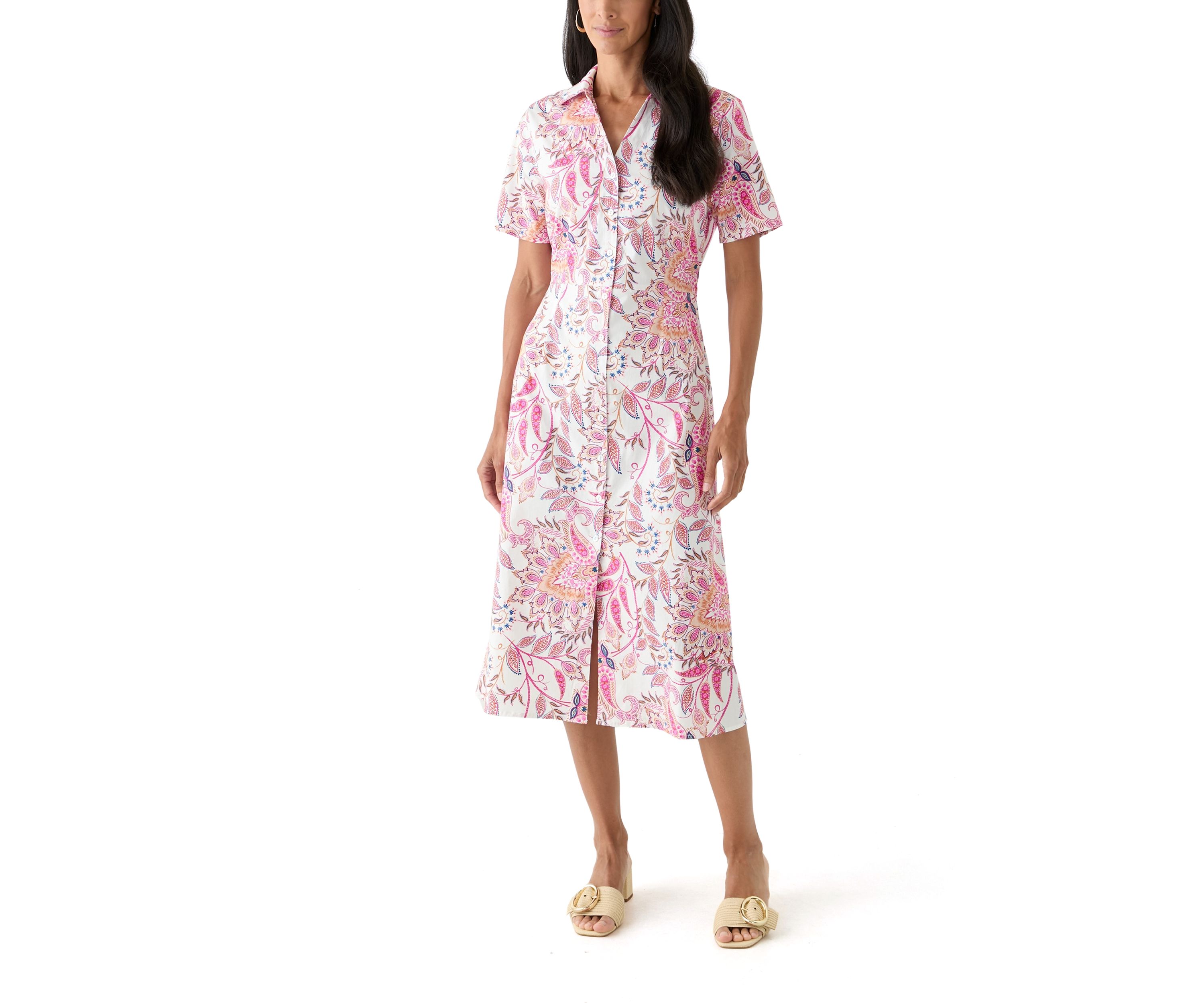 Womens Tie Waist Poplin Paisley Printed Midi Dress