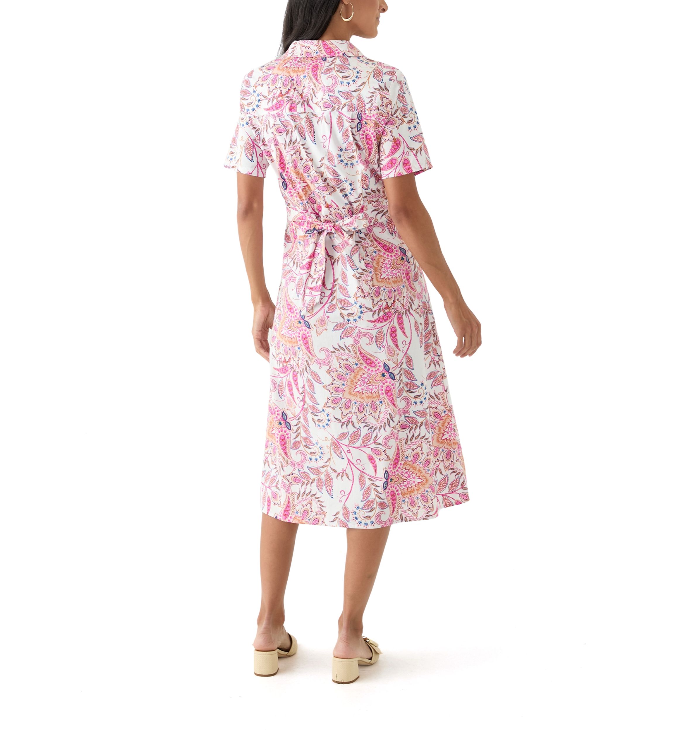 Womens Tie Waist Poplin Paisley Printed Midi Dress