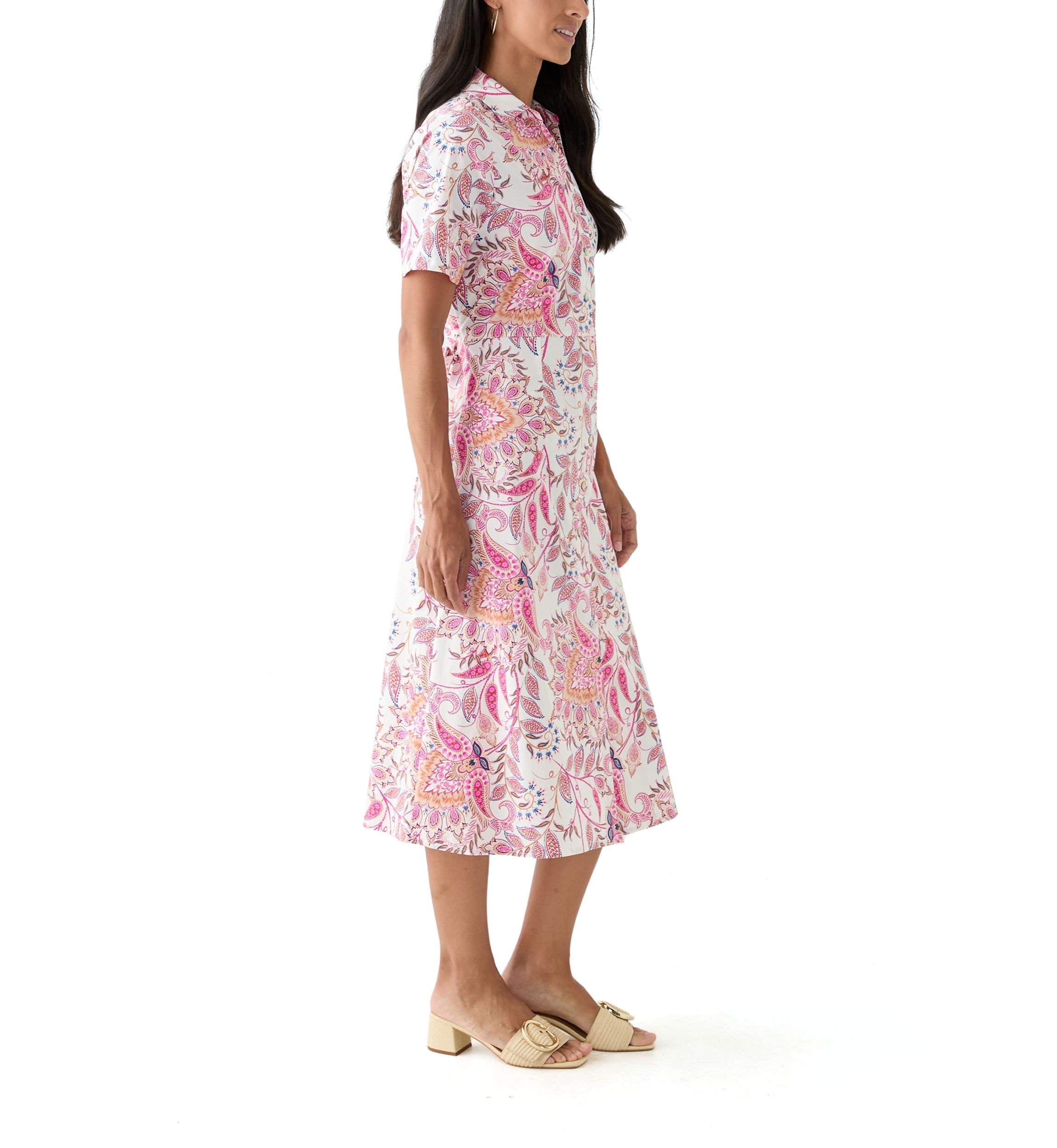 Womens Tie Waist Poplin Paisley Printed Midi Dress