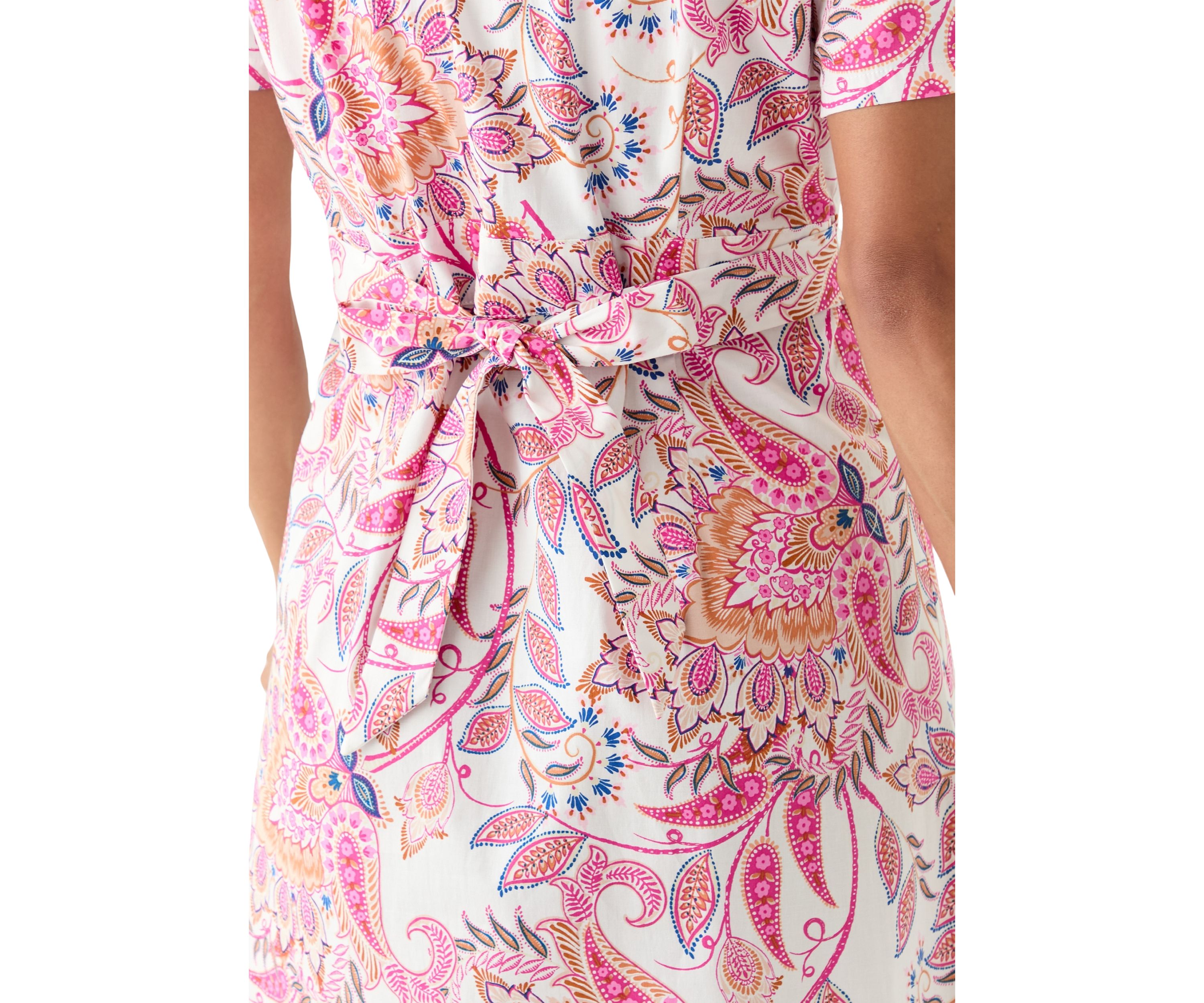 Womens Tie Waist Poplin Paisley Printed Midi Dress