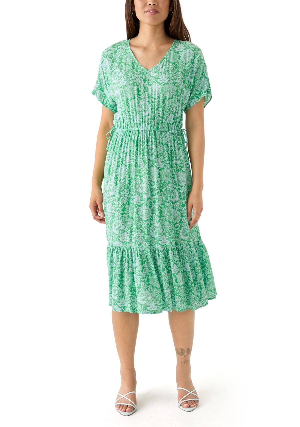 Womens Tie Waist Printed Midi Dress